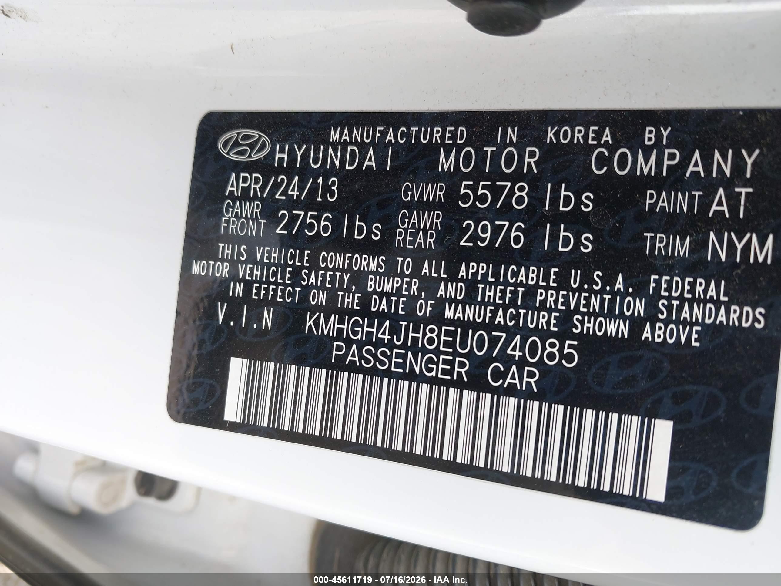 2014 Hyundai Equus Ultimate White vin: KMHGH4JH8EU074085