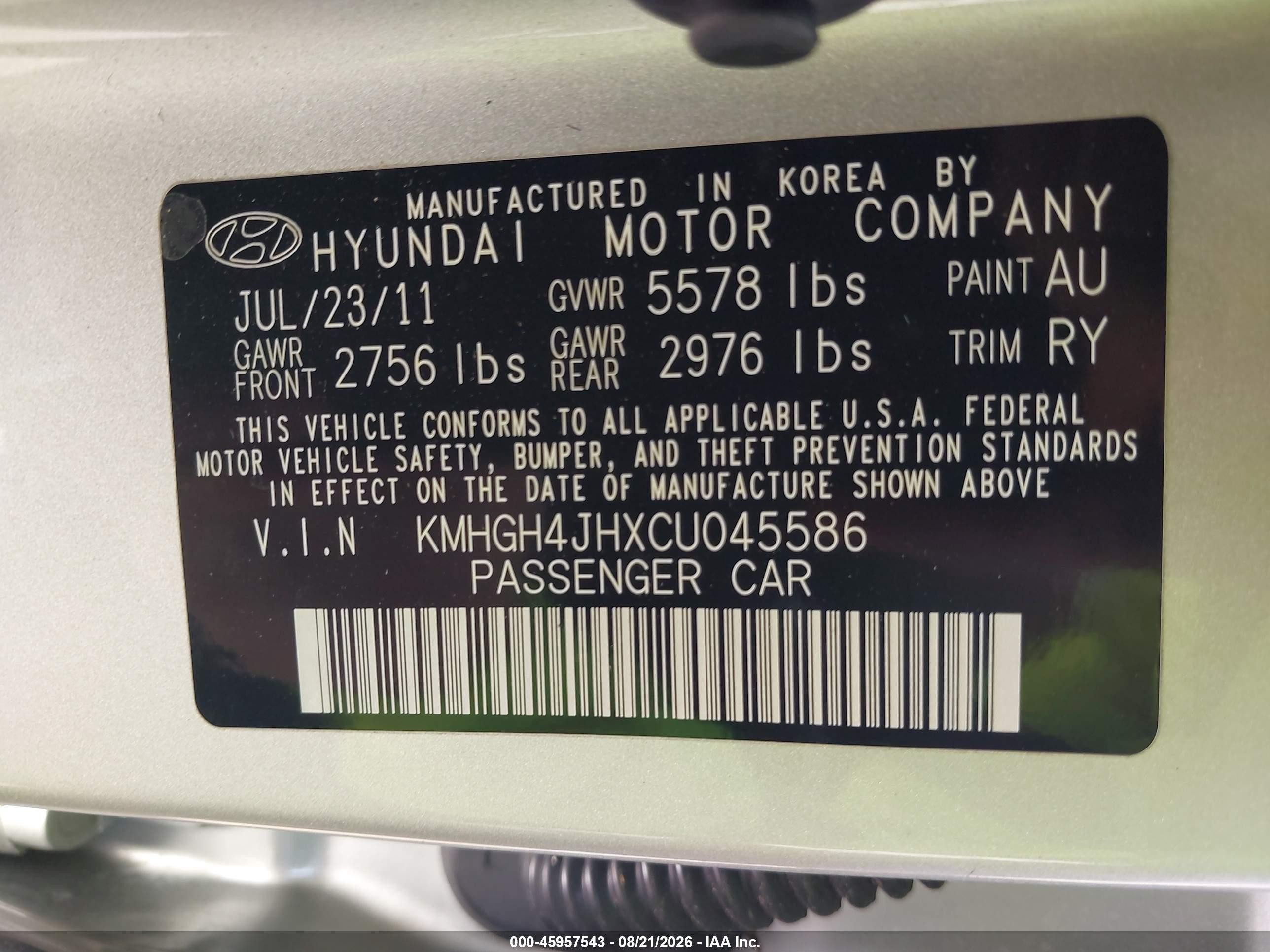 2012 Hyundai Equus Signature Silver vin: KMHGH4JHXCU045586