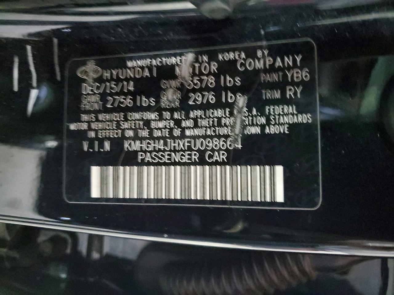 2015 Hyundai Equus Signature Black vin: KMHGH4JHXFU098664