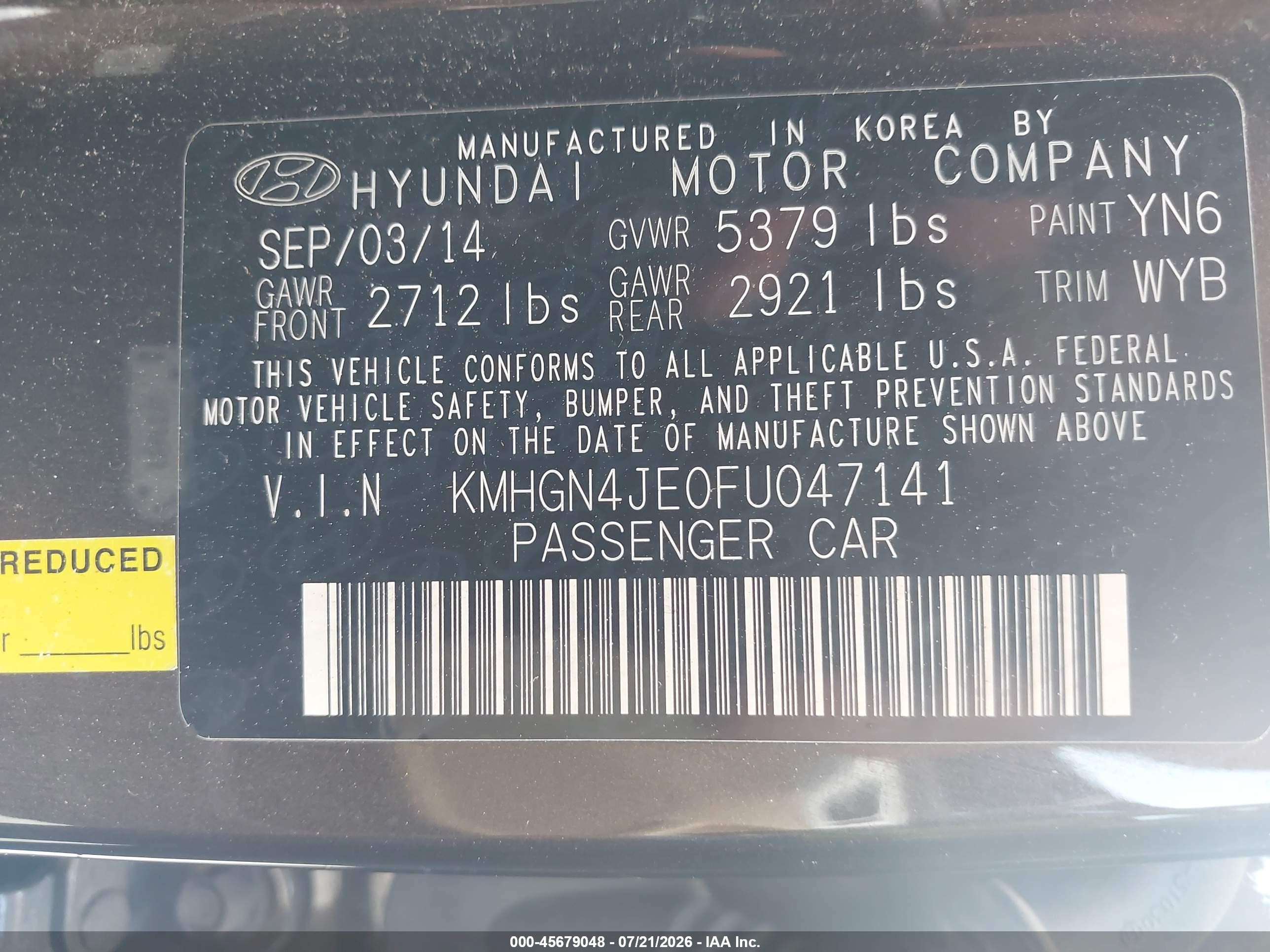 2015 Hyundai Genesis 3.8 Black vin: KMHGN4JE0FU047141