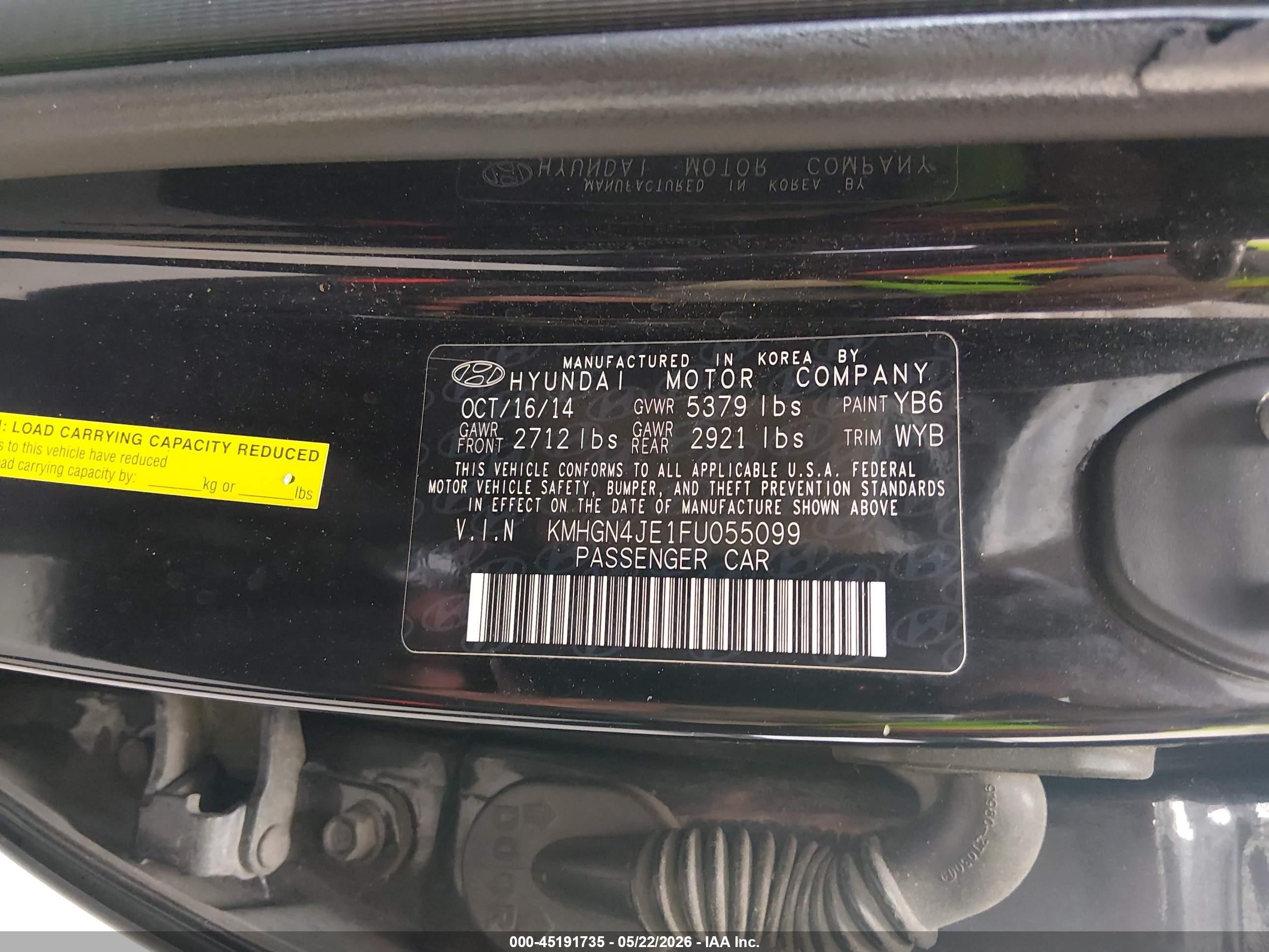 2015 Hyundai Genesis 3.8 Черный vin: KMHGN4JE1FU055099