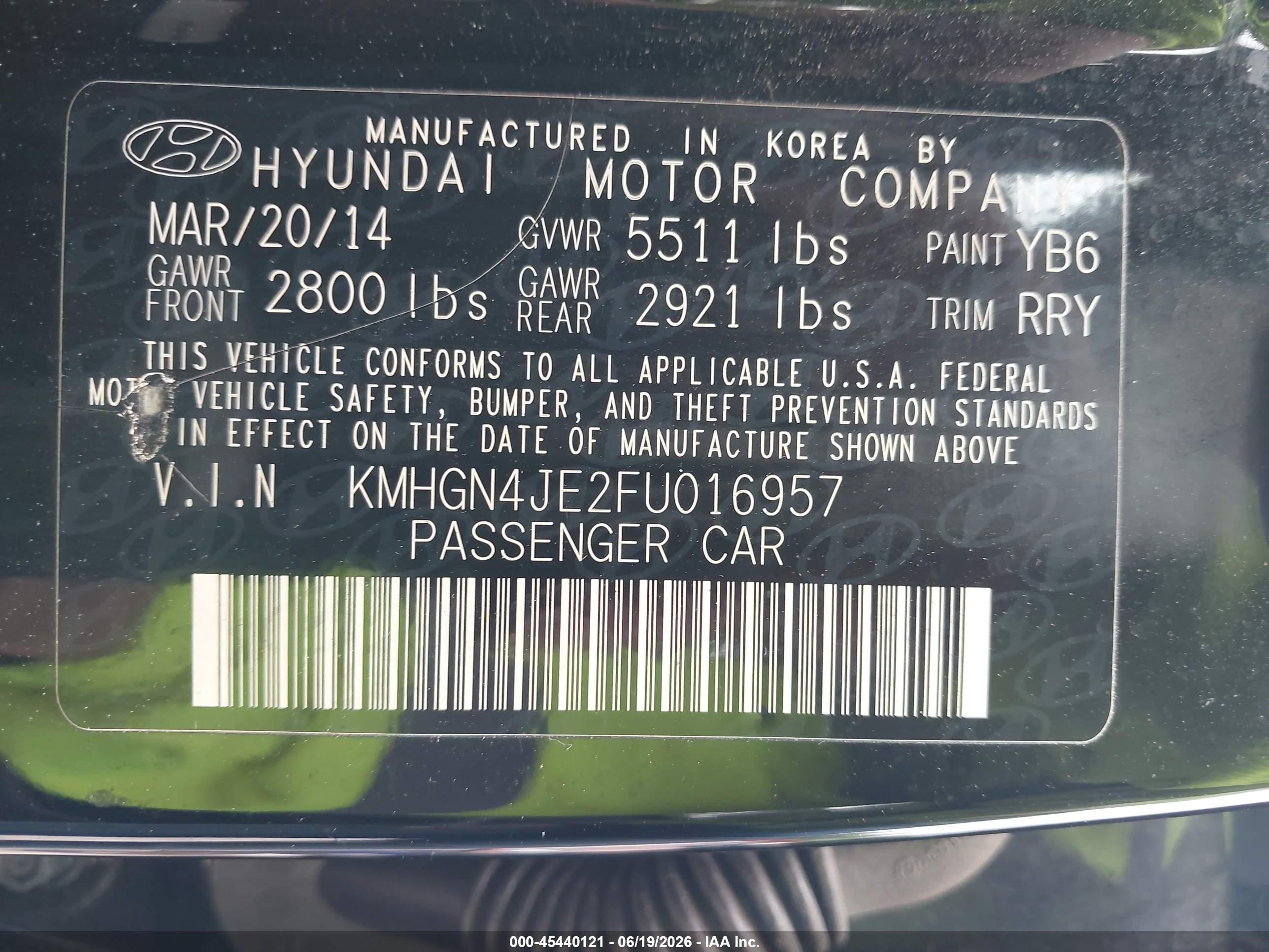 2015 Hyundai Genesis 3.8 Black vin: KMHGN4JE2FU016957
