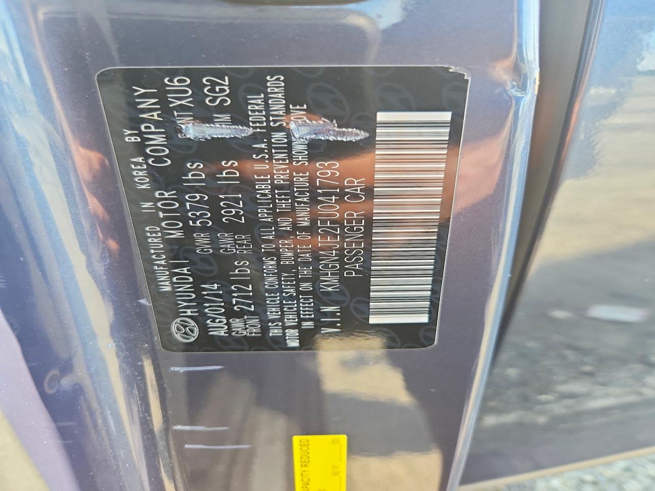 2015 Hyundai Genesis 3.8l Gray vin: KMHGN4JE2FU041793