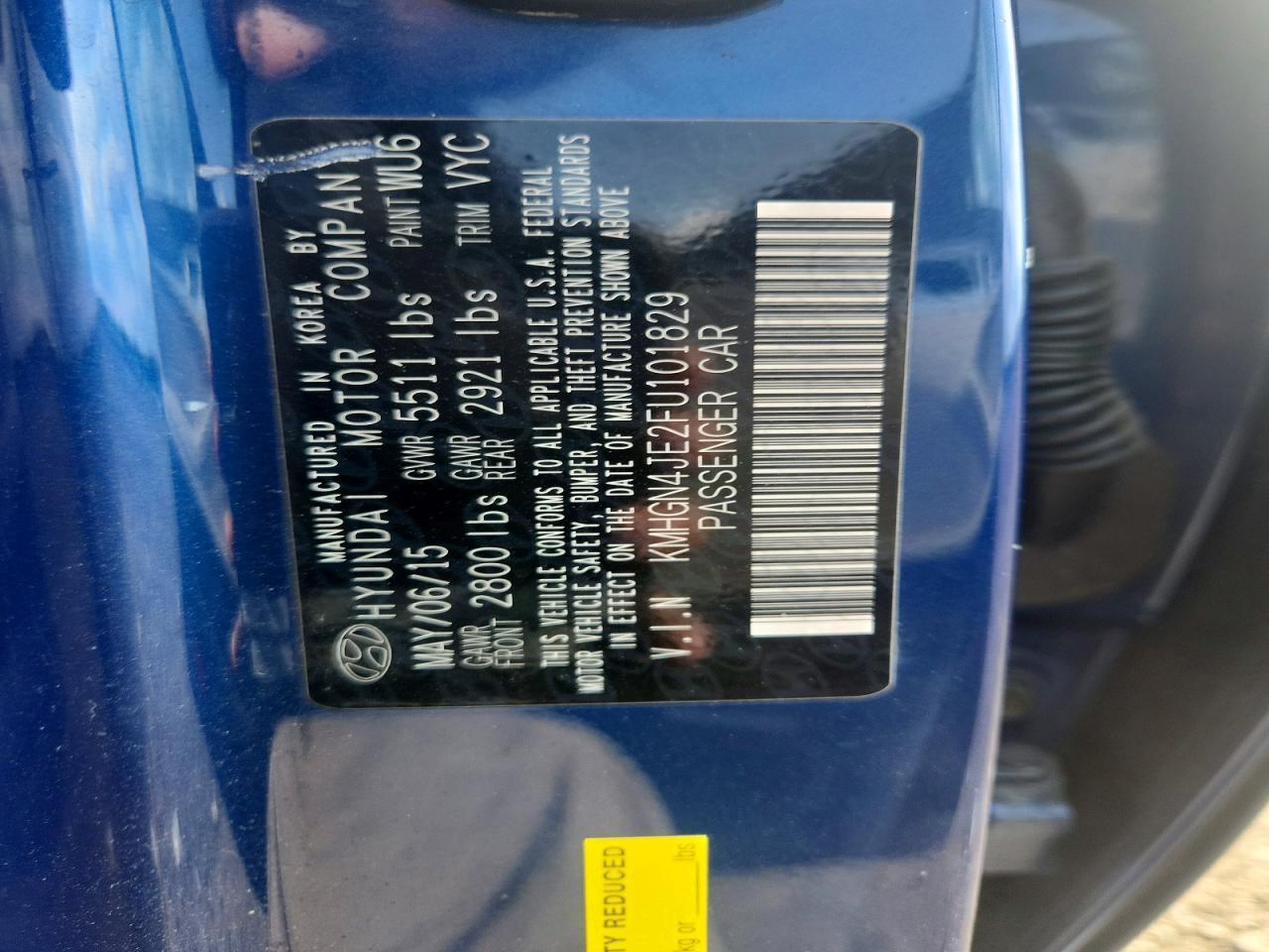 2015 Hyundai Genesis 3.8l Blue vin: KMHGN4JE2FU101829