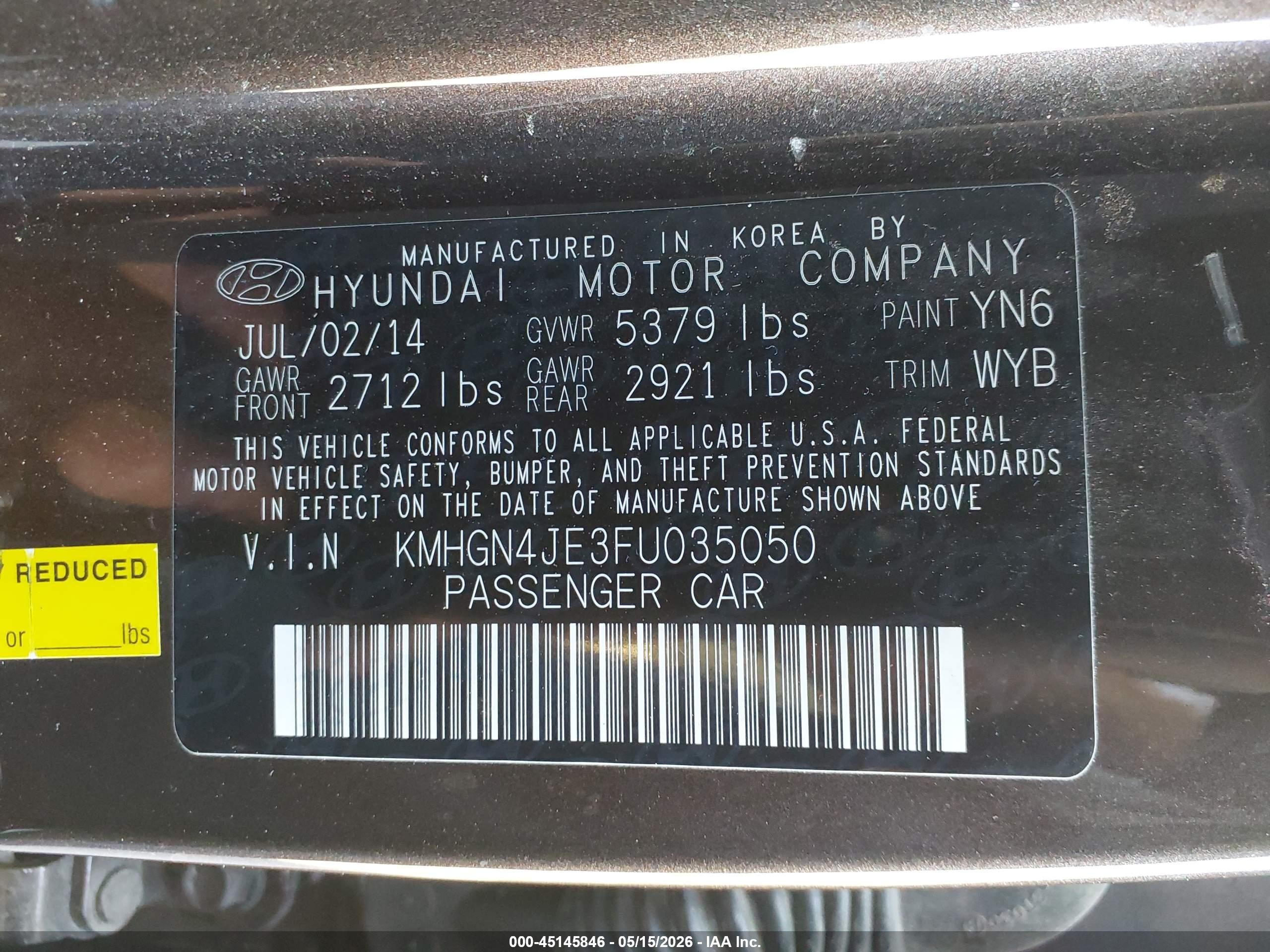 2015 Hyundai Genesis 3.8 Brown vin: KMHGN4JE3FU035050
