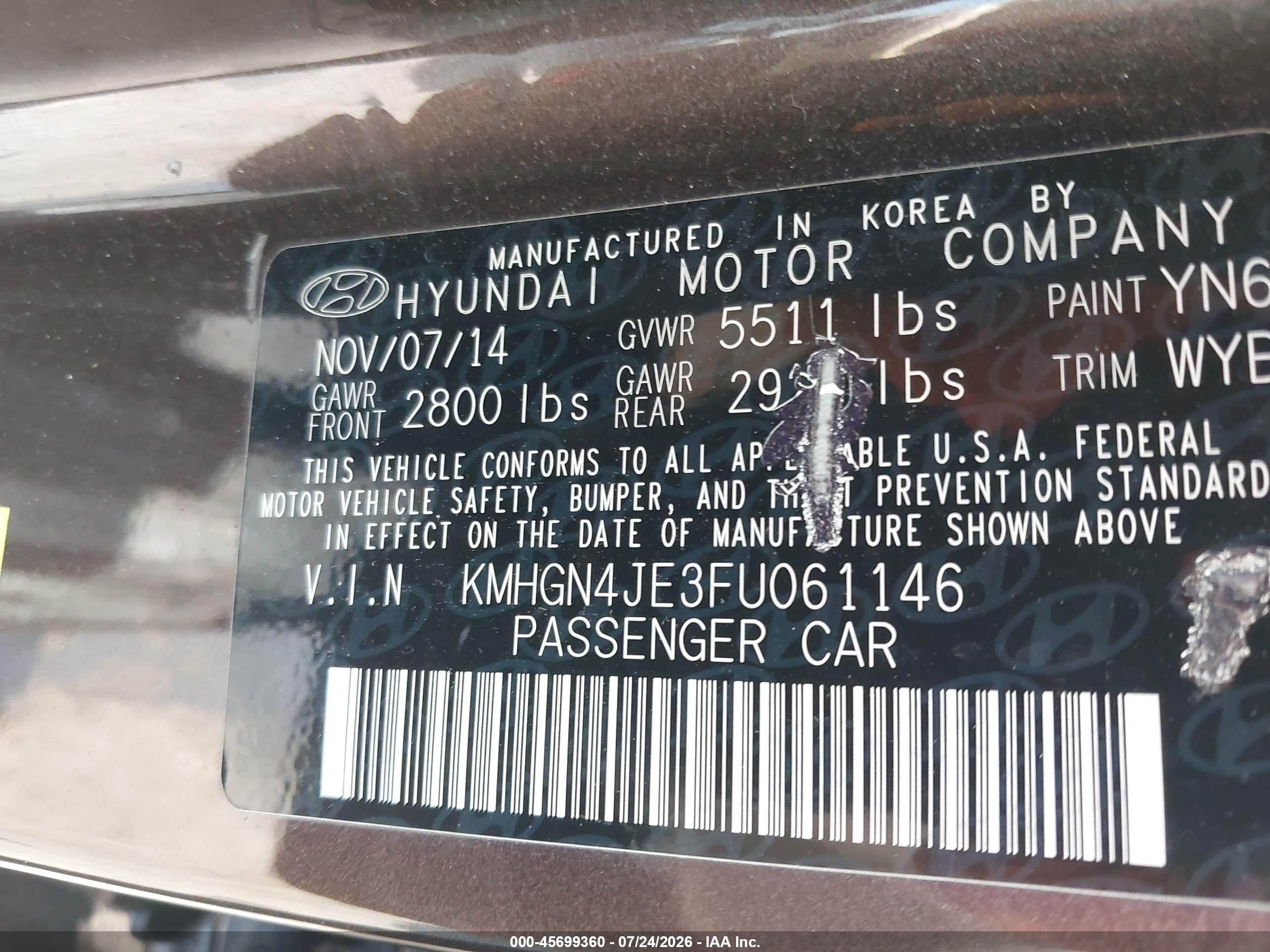2015 Hyundai Genesis 3.8 Brown vin: KMHGN4JE3FU061146