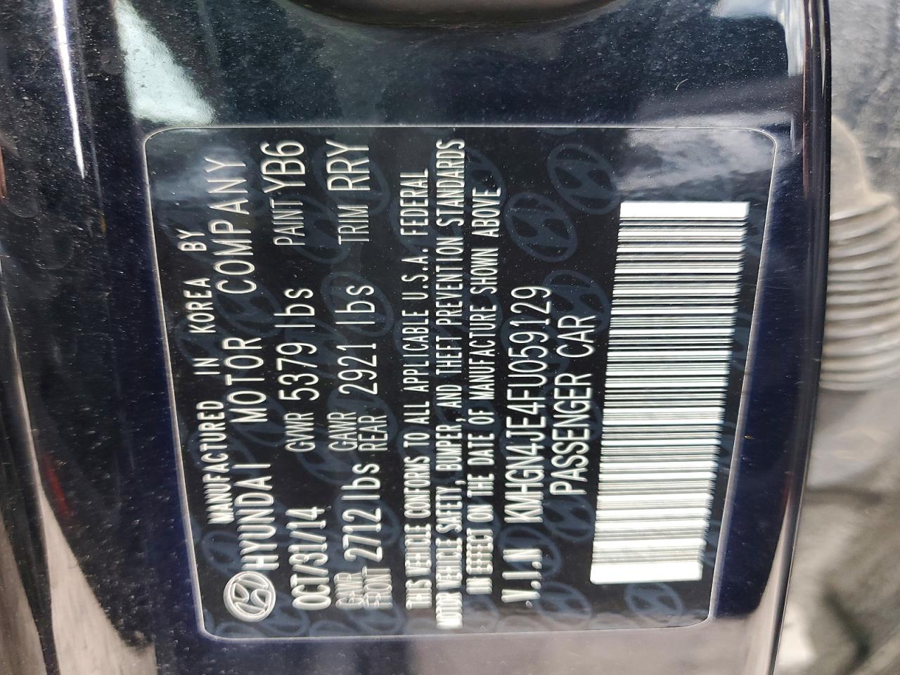 2015 Hyundai Genesis 3.8l Black vin: KMHGN4JE4FU059129