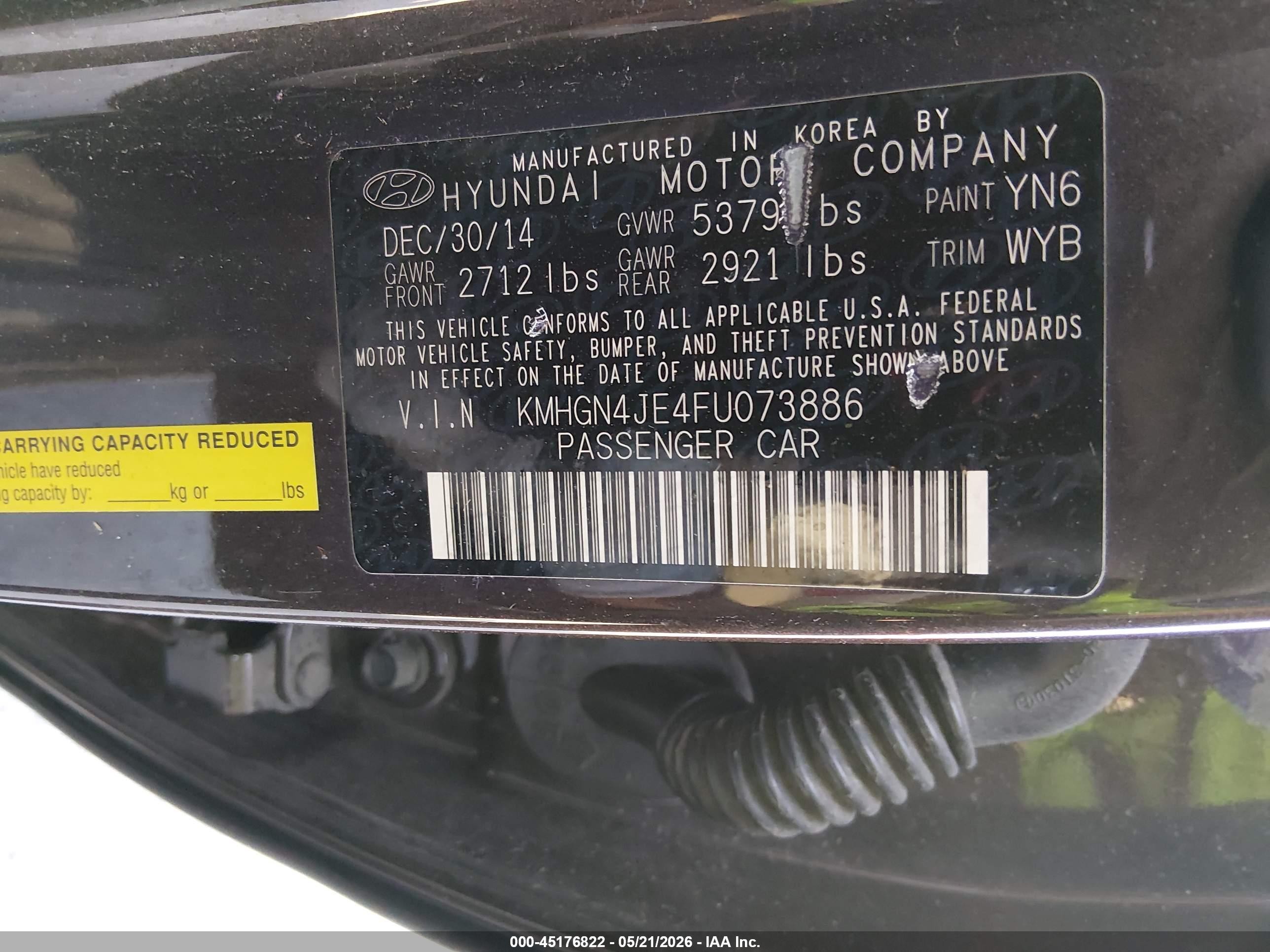 2015 Hyundai Genesis 3.8 Beige vin: KMHGN4JE4FU073886