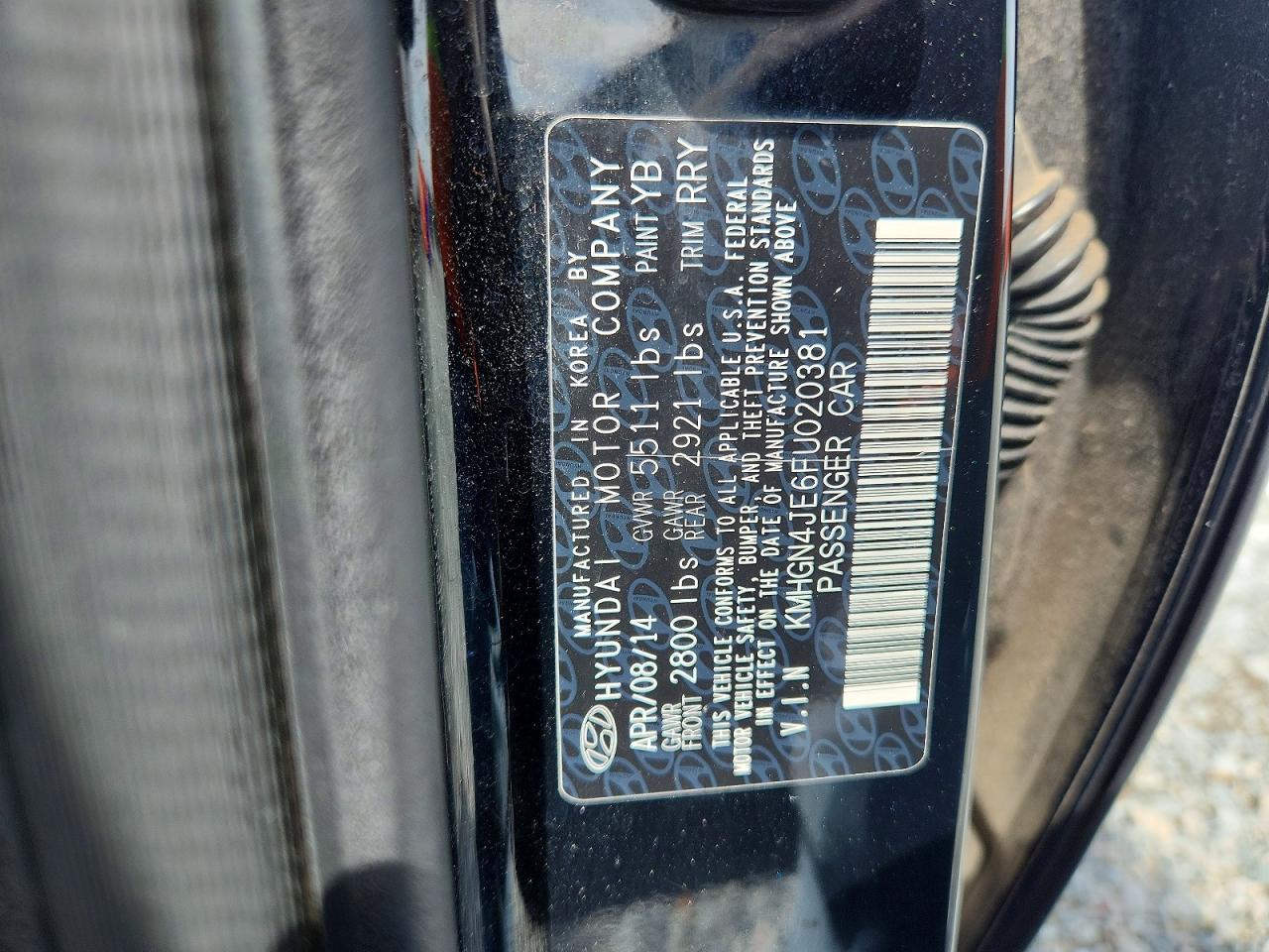 2015 Hyundai Genesis 3.8l Black vin: KMHGN4JE6FU020381