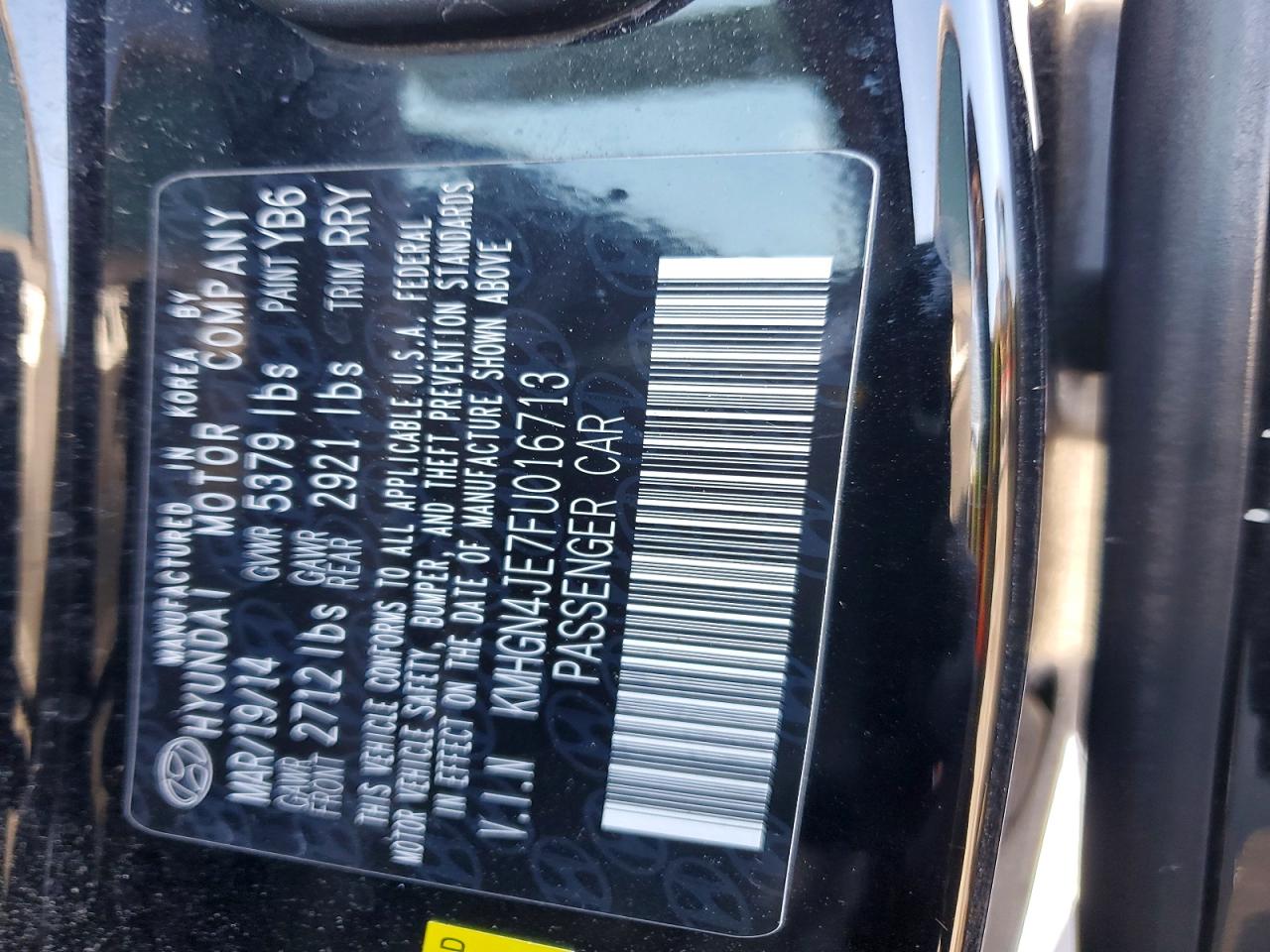 2015 Hyundai Genesis 3.8l Black vin: KMHGN4JE7FU016713