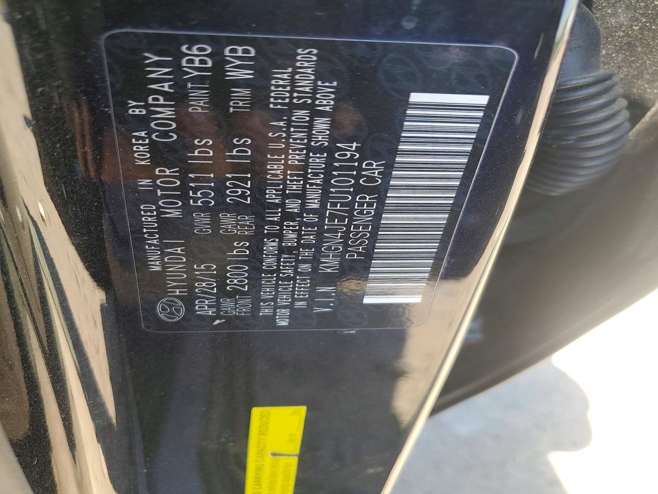 2015 Hyundai Genesis 3.8l Black vin: KMHGN4JE7FU101194