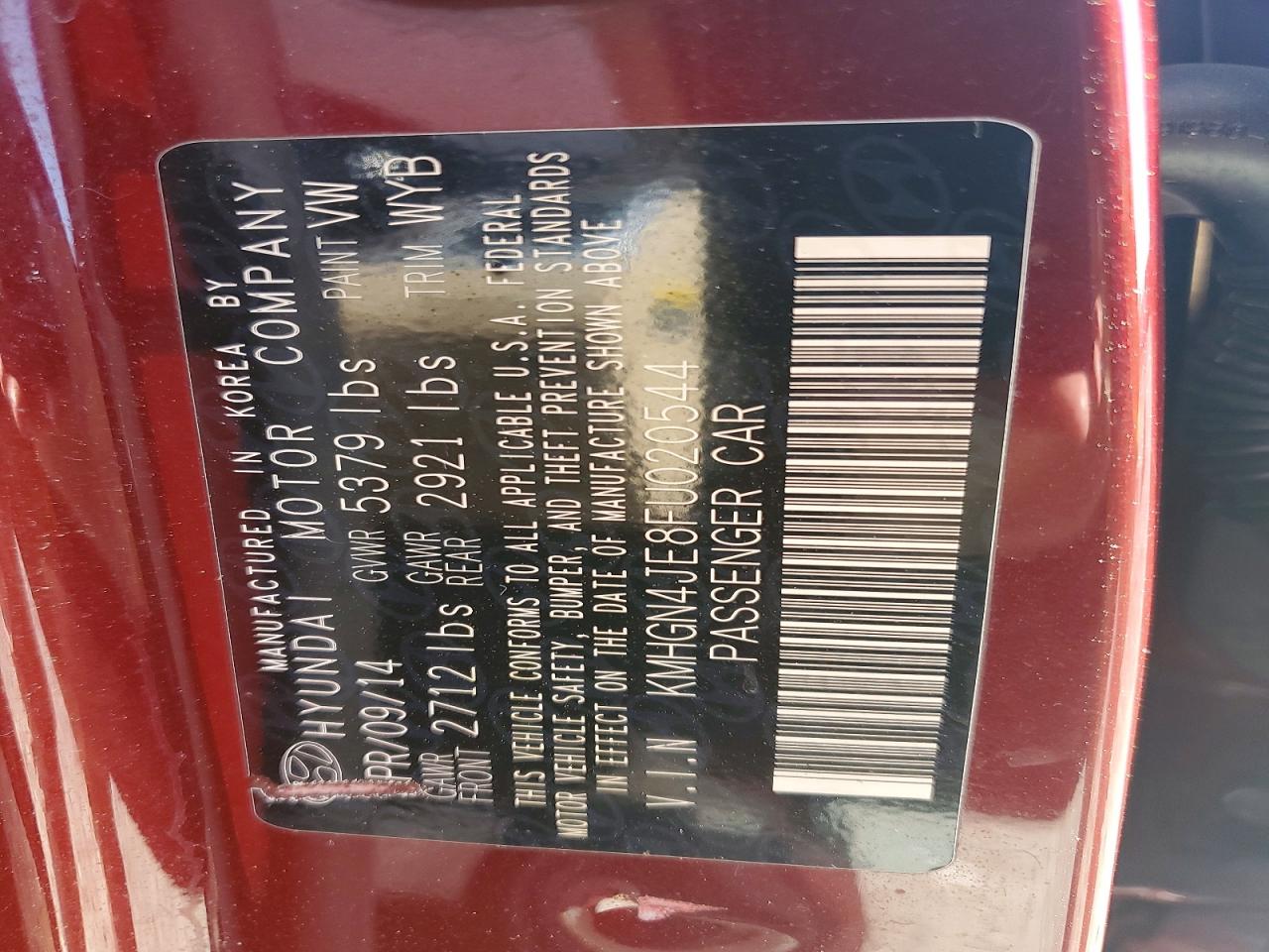 2015 Hyundai Genesis 3.8l Burgundy vin: KMHGN4JE8FU020544
