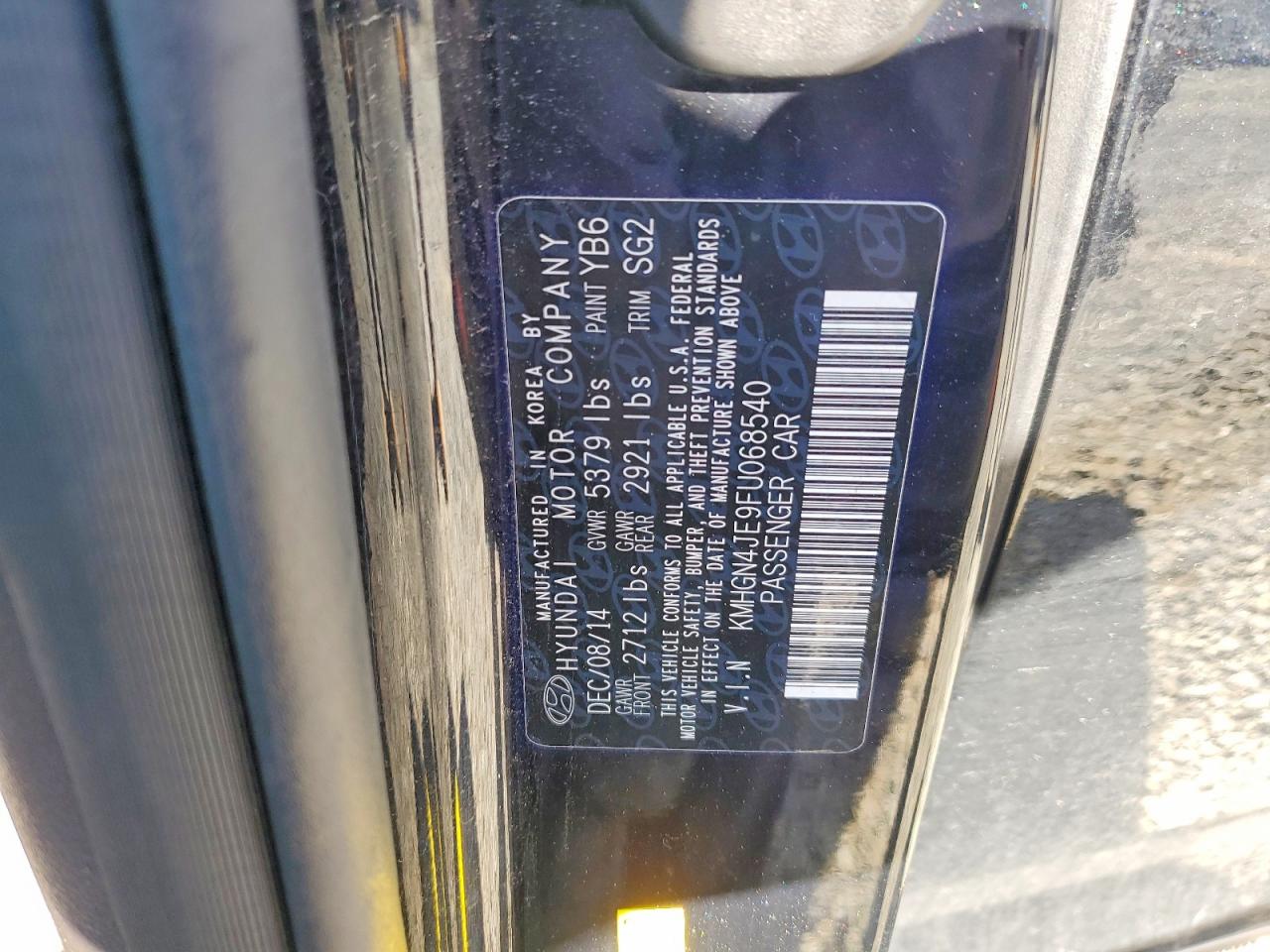 2015 Hyundai Genesis 3.8l Черный vin: KMHGN4JE9FU068540