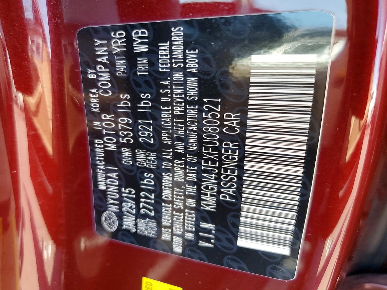 2015 Hyundai Genesis 3.8l Maroon vin: KMHGN4JEXFU080521