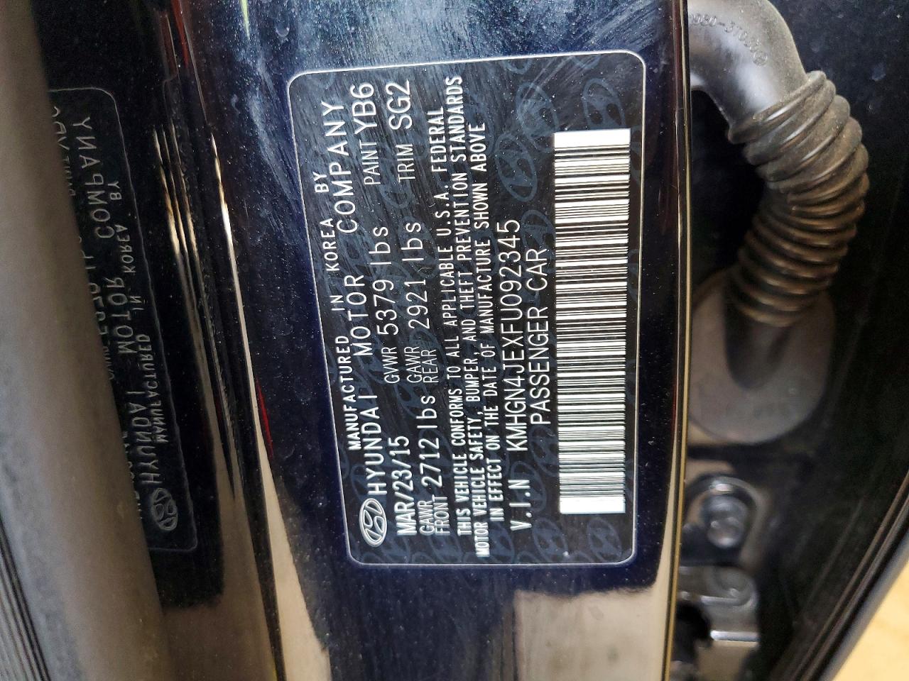 2015 Hyundai Genesis 3.8l Black vin: KMHGN4JEXFU092345