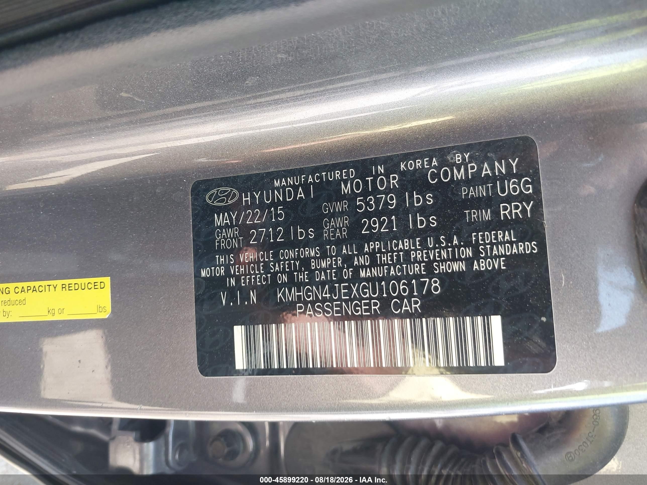 2016 Hyundai Genesis 3.8 Gray vin: KMHGN4JEXGU106178
