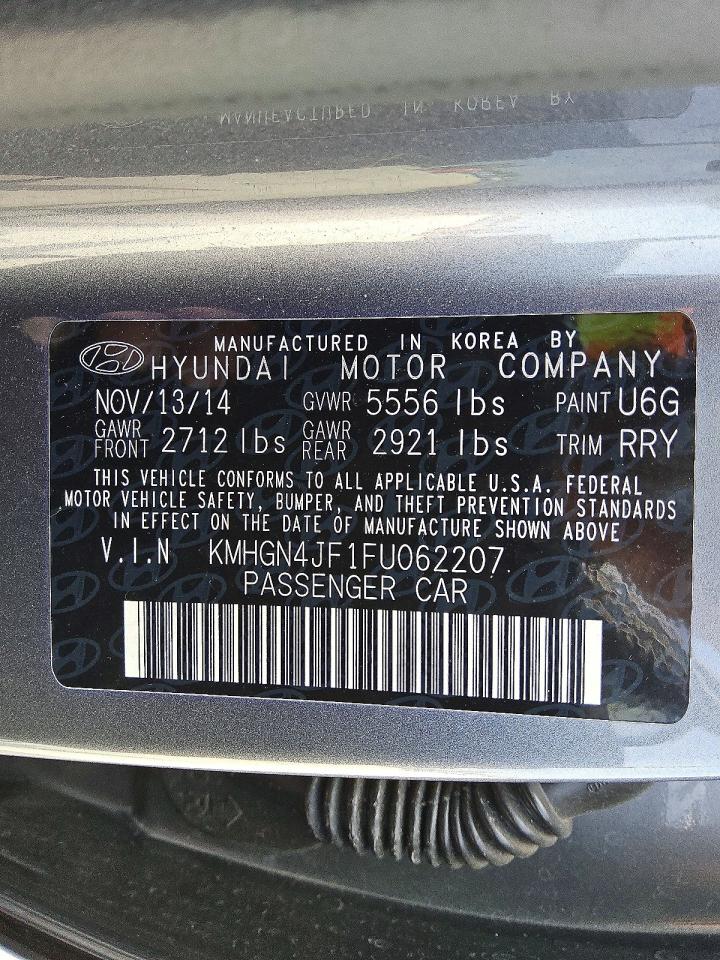 2015 Hyundai Genesis 5.0l Gray vin: KMHGN4JF1FU062207