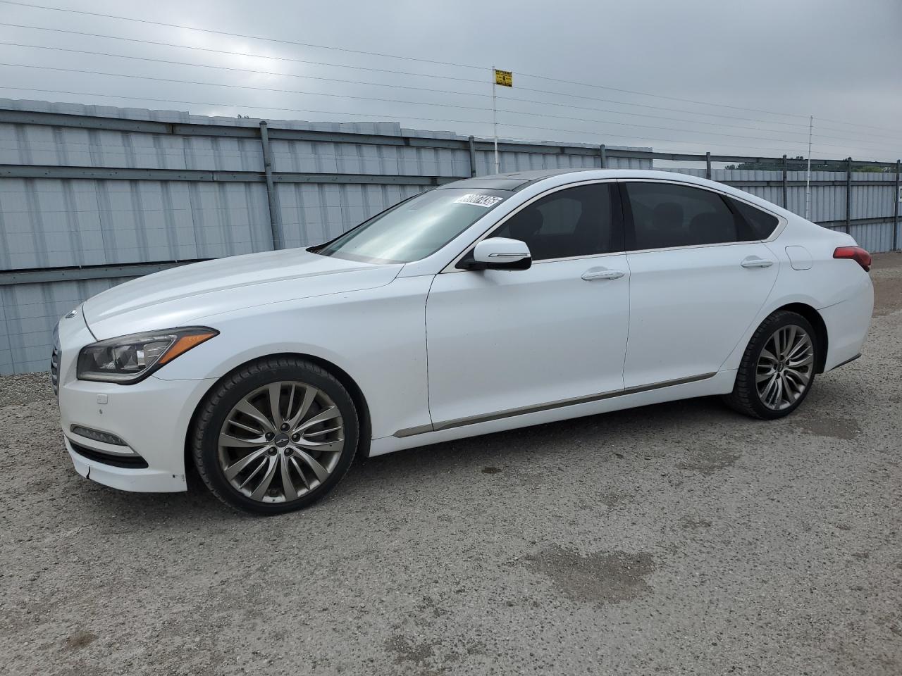 2015 Hyundai Genesis 5.0l White vin: KMHGN4JF2FU017535 Damage: Front Bumper, Cracked, 2 To 3 Inches