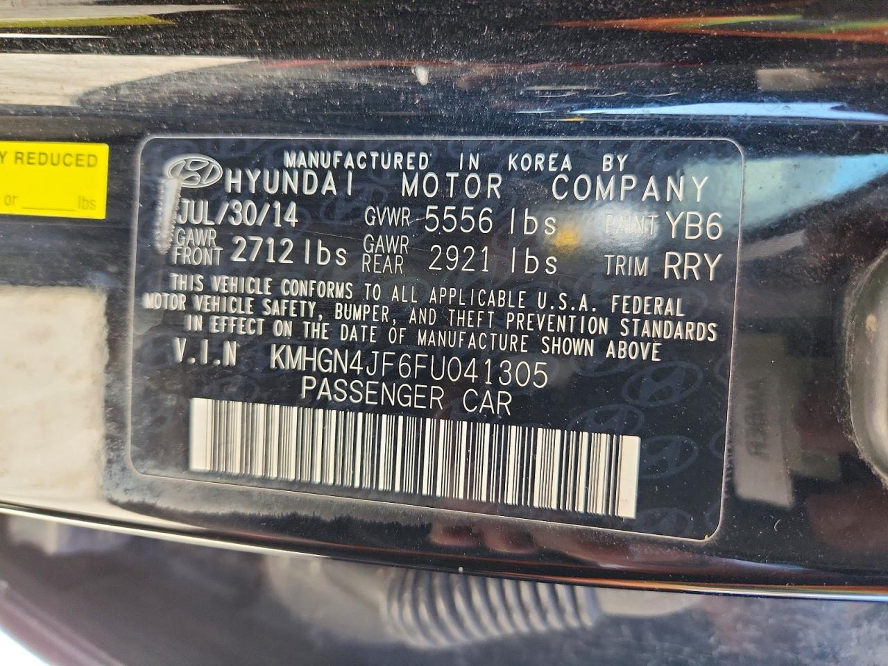 2015 Hyundai Genesis 5.0l Black vin: KMHGN4JF6FU041305