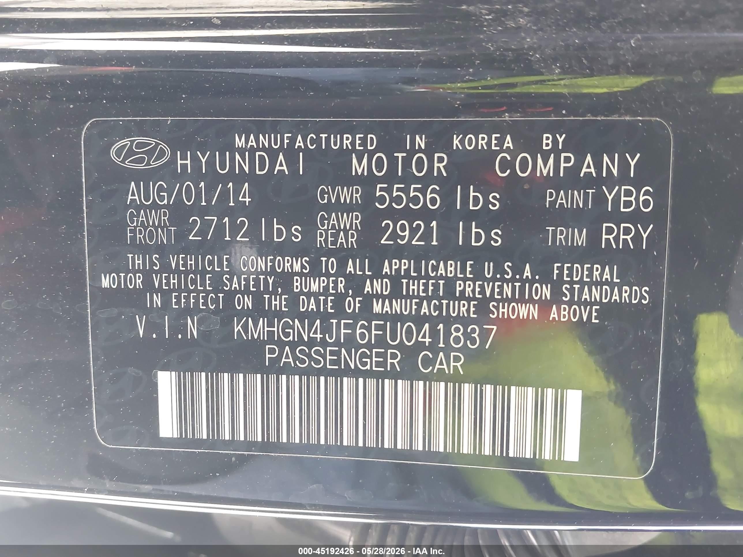2015 Hyundai Genesis 5.0 Black vin: KMHGN4JF6FU041837