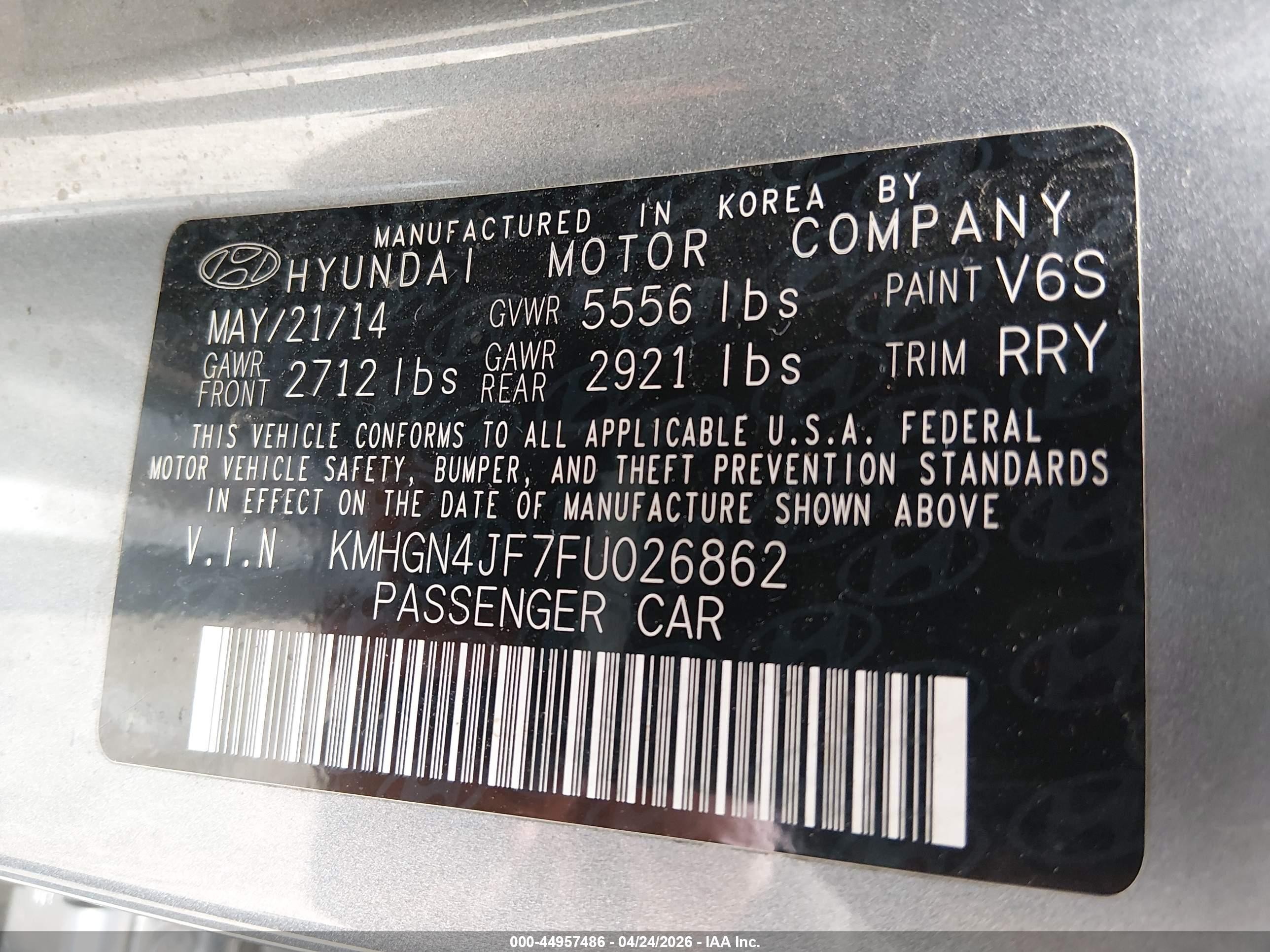 2015 Hyundai Genesis 5.0 Серый vin: KMHGN4JF7FU026862