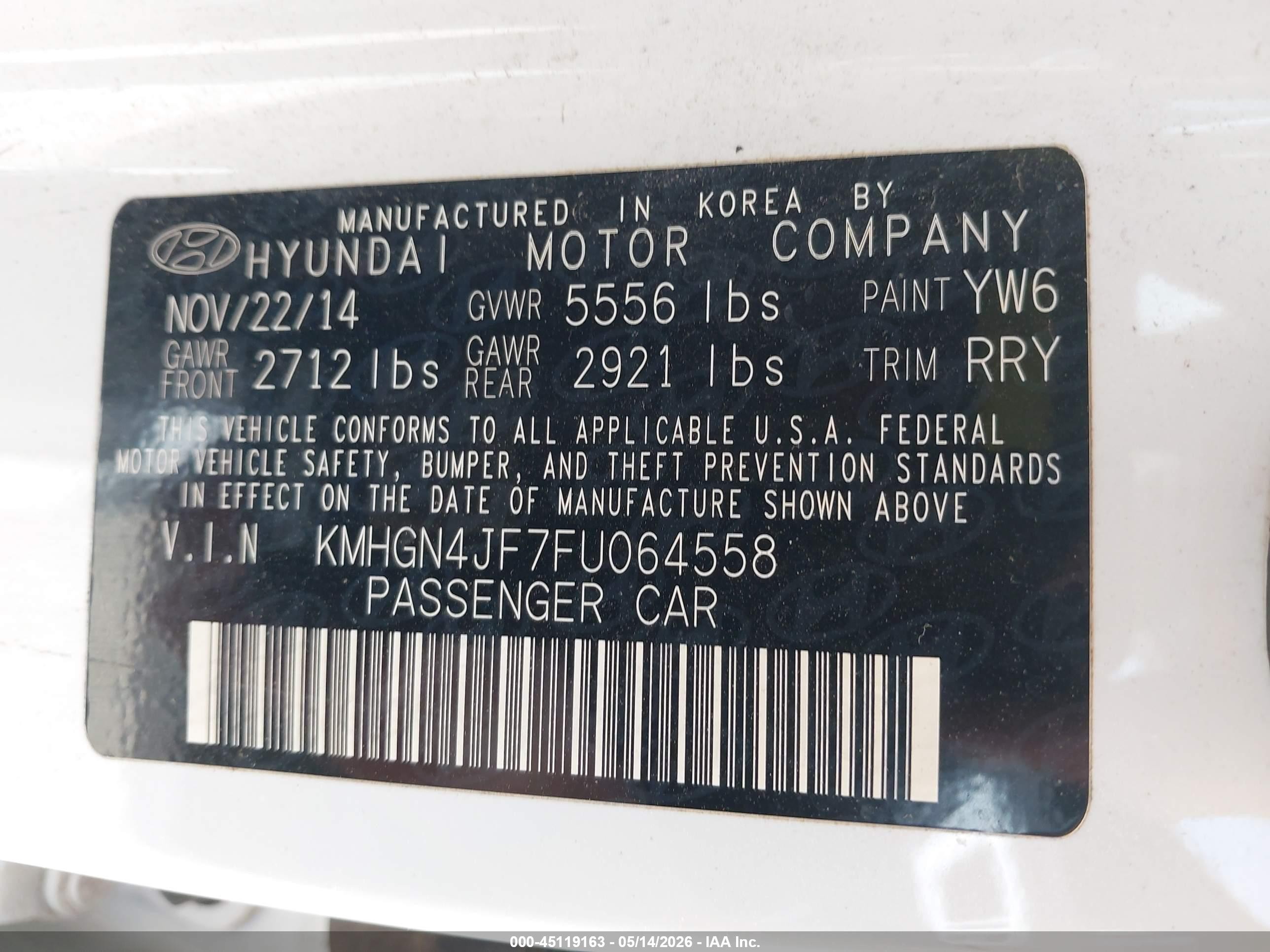 2015 Hyundai Genesis 5.0 White vin: KMHGN4JF7FU064558