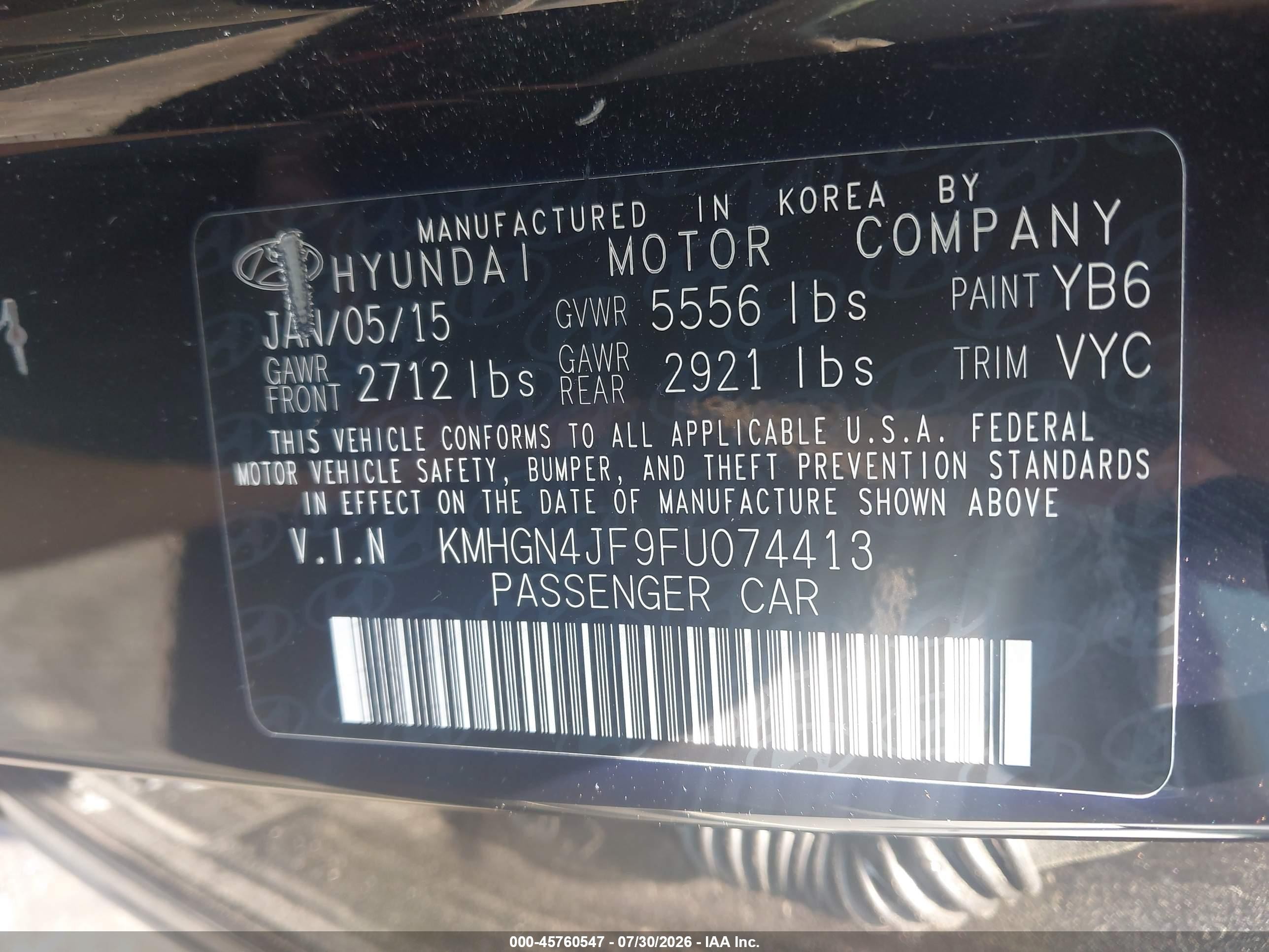 2015 Hyundai Genesis 5.0 Black vin: KMHGN4JF9FU074413