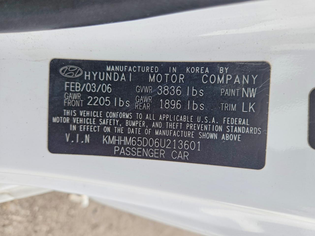 2006 Hyundai Tiburon Gs White vin: KMHHM65D06U213601