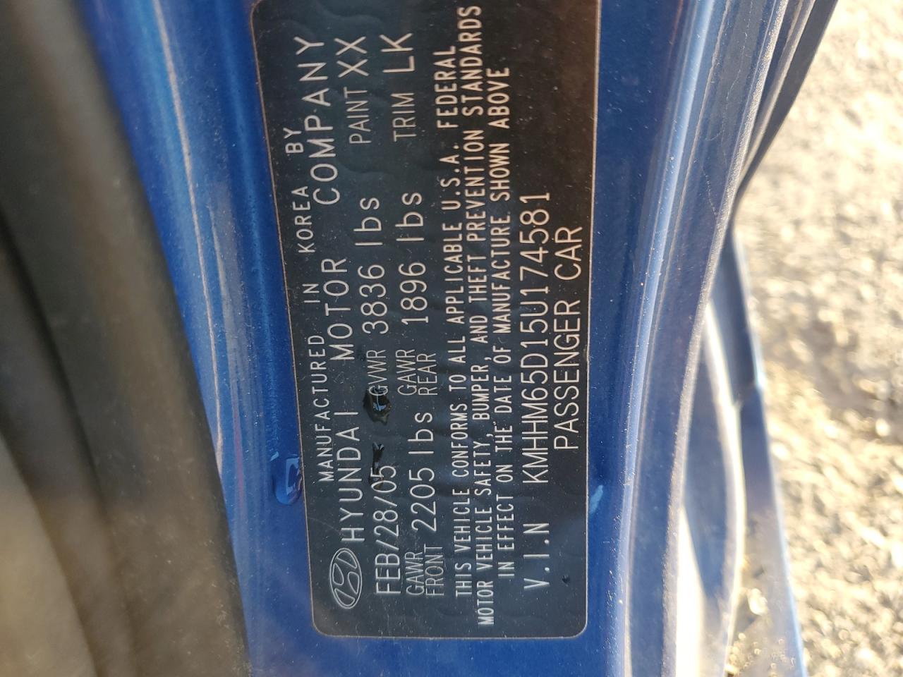 2005 Hyundai Tiburon Blue vin: KMHHM65D15U174581