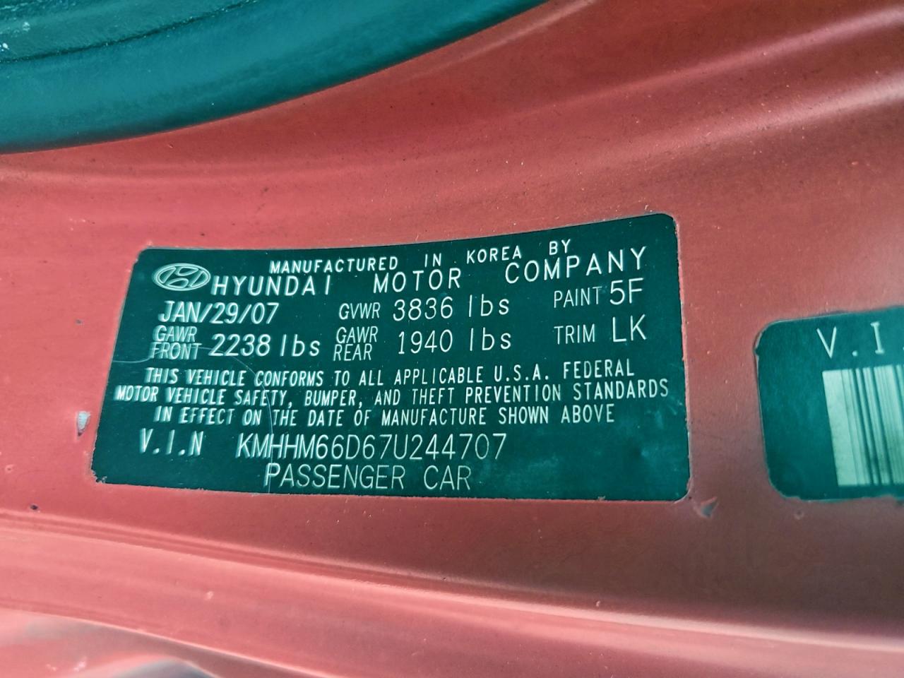 2007 Hyundai Tiburon Gs Red vin: KMHHM66D67U244707