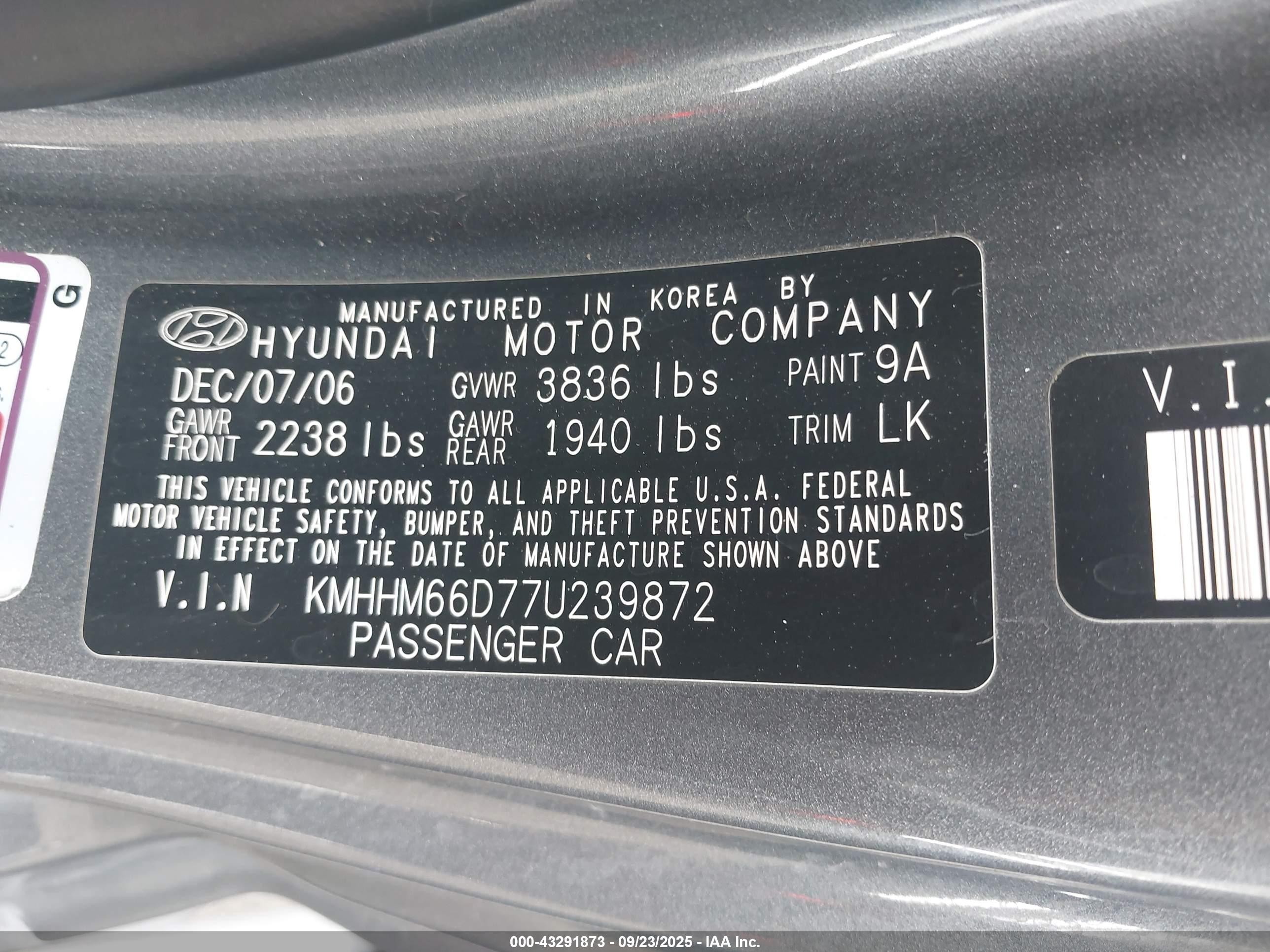 2007 Hyundai Tiburon Gs Gray vin: KMHHM66D77U239872