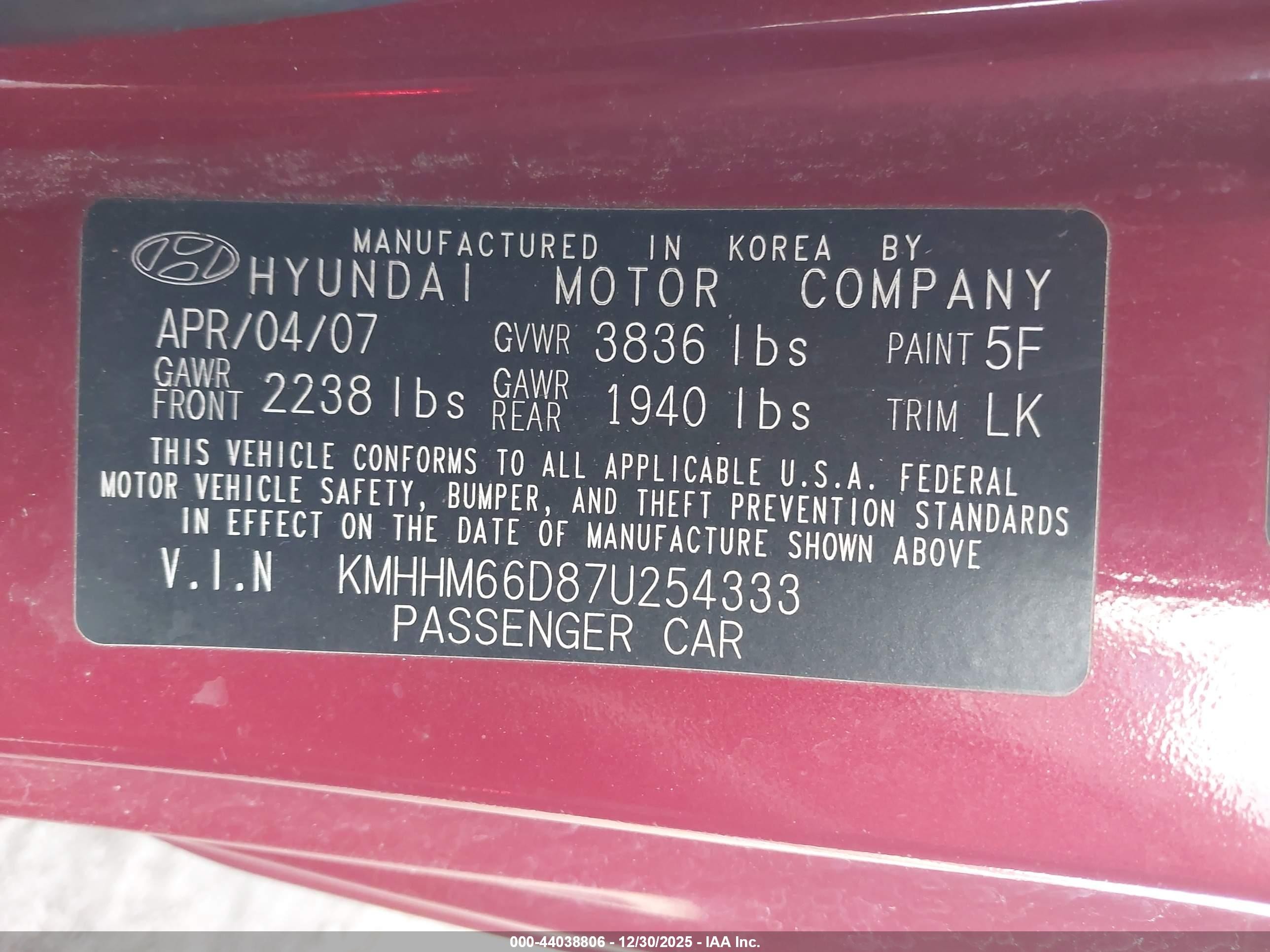 2007 Hyundai Tiburon Gs Red vin: KMHHM66D87U254333