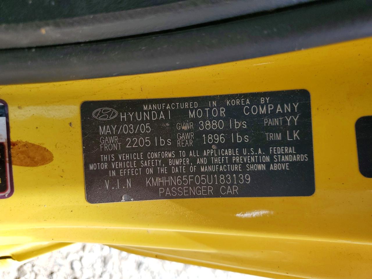 2005 Hyundai Tiburon Gt Yellow vin: KMHHN65F05U183139