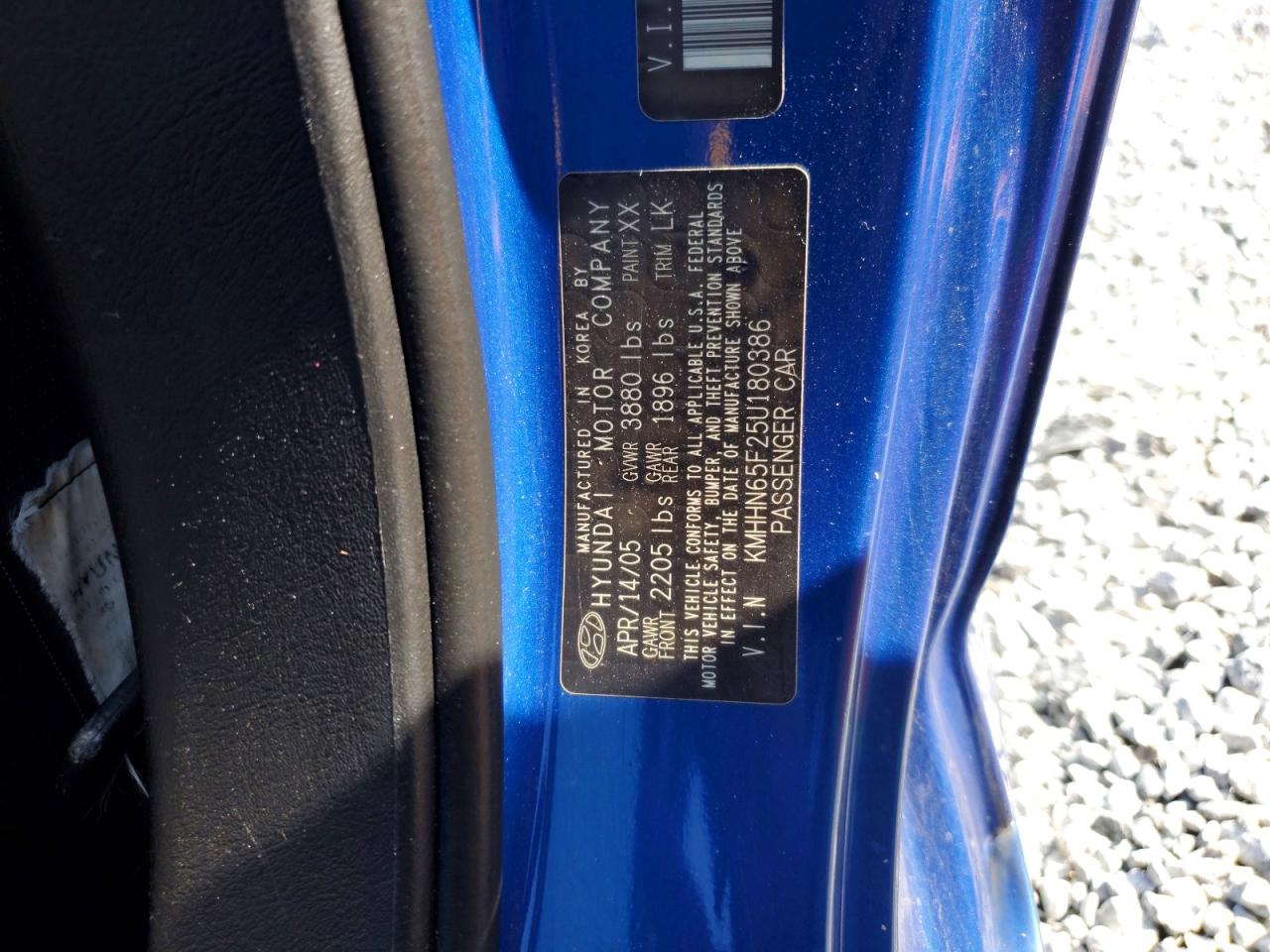 2005 Hyundai Tiburon Gt V6 Blue vin: KMHHN65F25U180386
