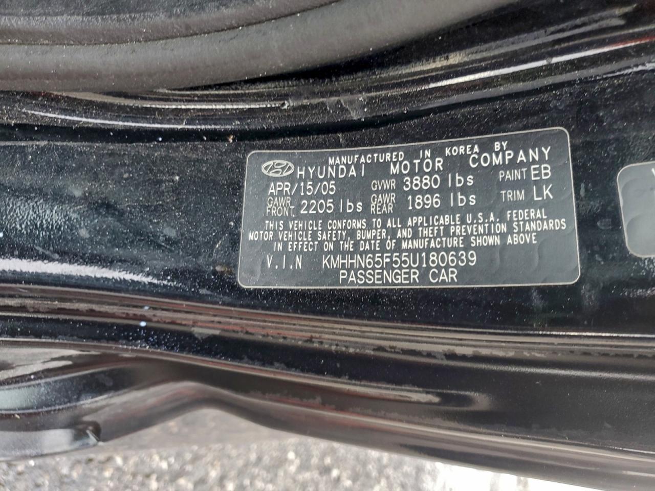 2005 Hyundai Tiburon Gt Black vin: KMHHN65F55U180639
