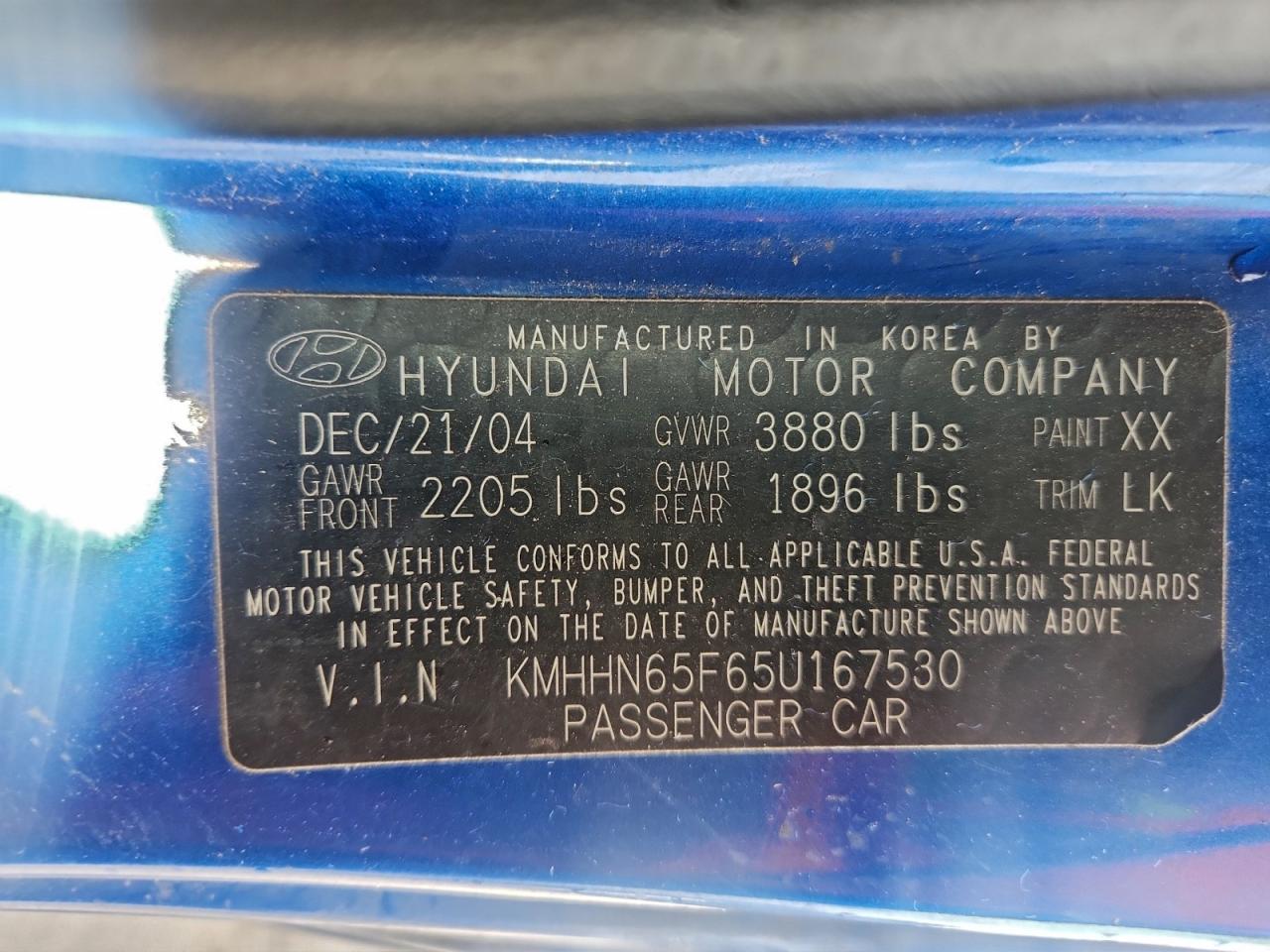 2005 Hyundai Tiburon Gt Blue vin: KMHHN65F65U167530