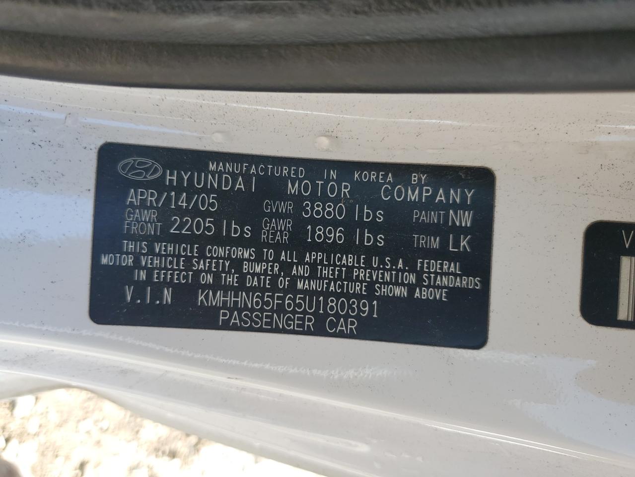 2005 Hyundai Tiburon Gt White vin: KMHHN65F65U180391