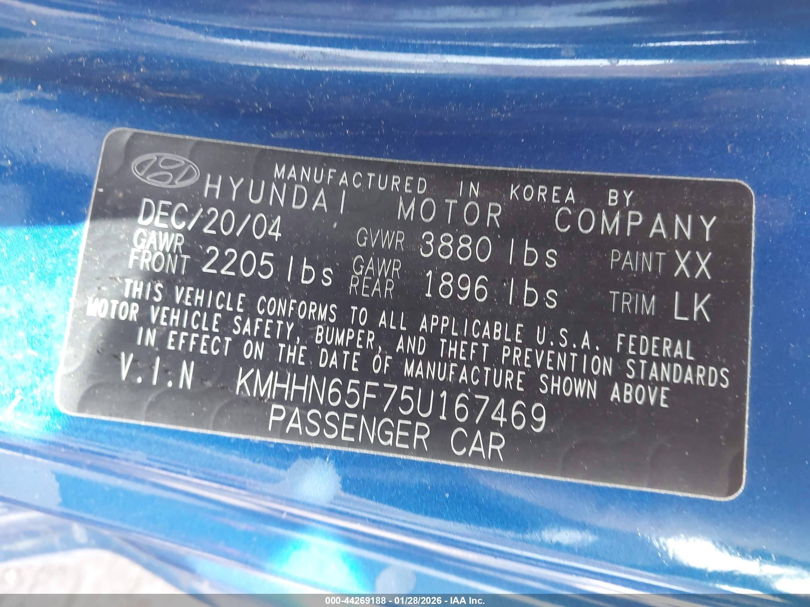 2005 Hyundai Tiburon Gt/se Blue vin: KMHHN65F75U167469