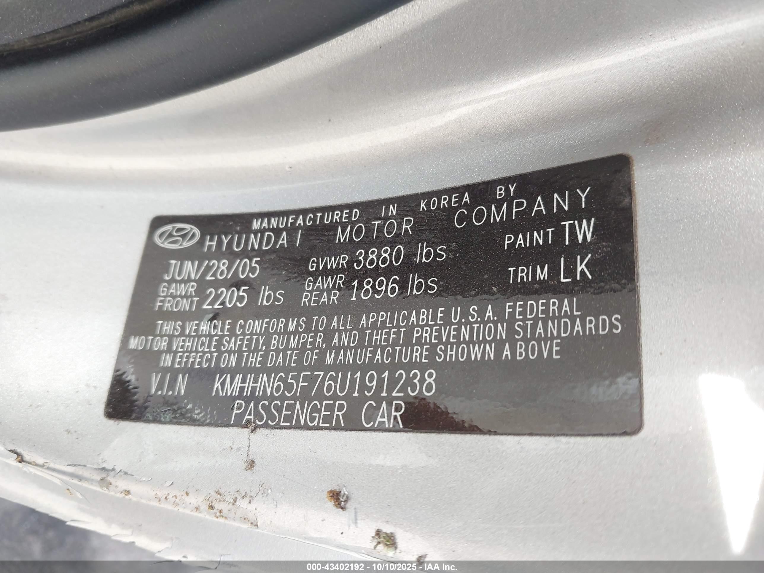 2006 Hyundai Tiburon Gt/gt Limited/se Silver vin: KMHHN65F76U191238
