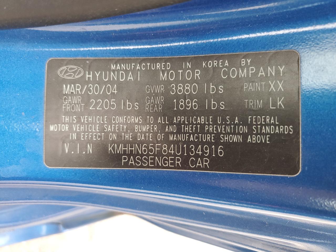 2004 Hyundai Tiburon Gt Blue vin: KMHHN65F84U134916