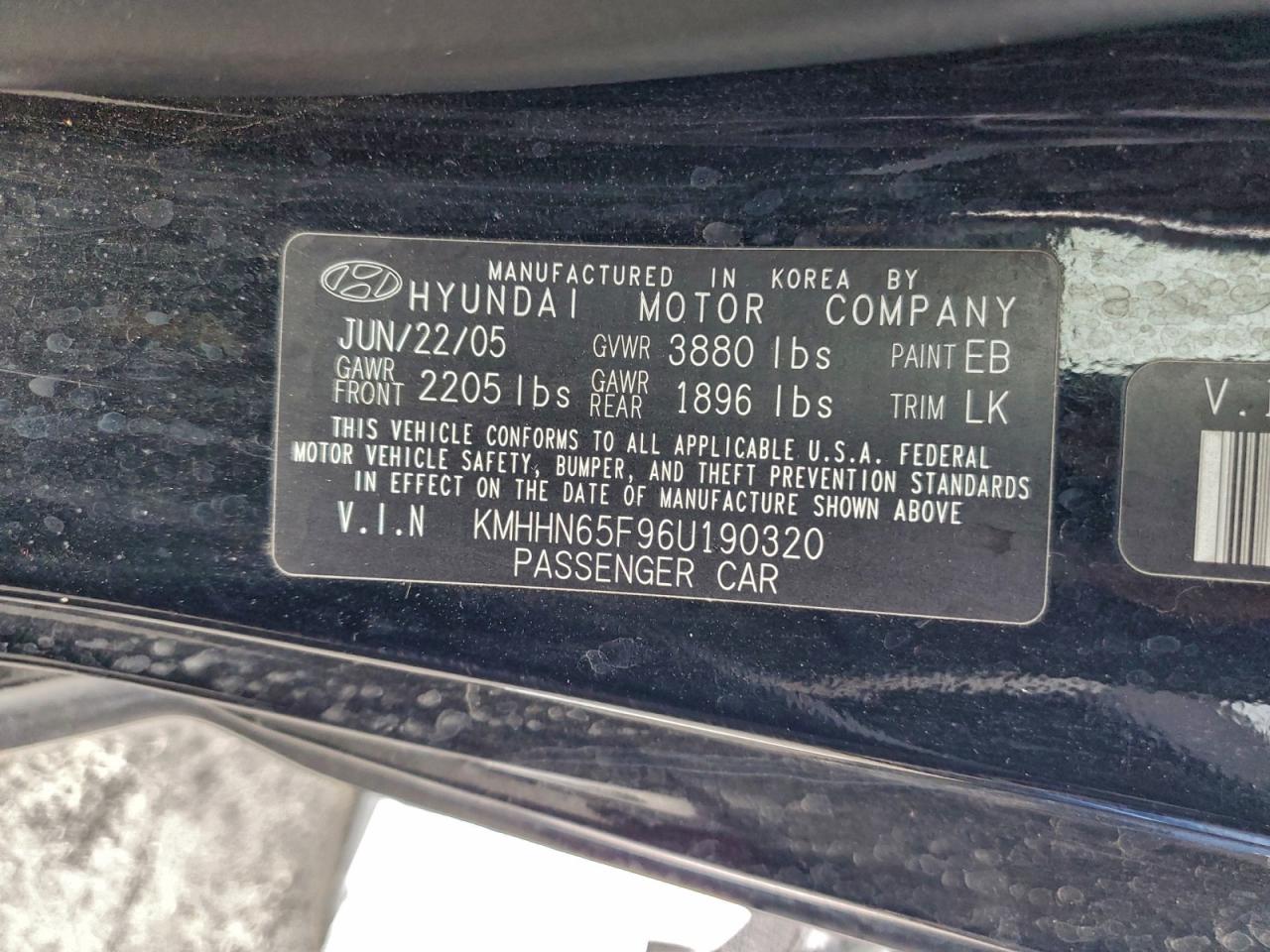 2006 Hyundai Tiburon Gt Black vin: KMHHN65F96U190320