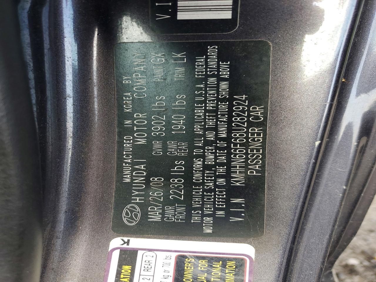 2008 Hyundai Tiburon Gt Charcoal vin: KMHHN66F68U282924