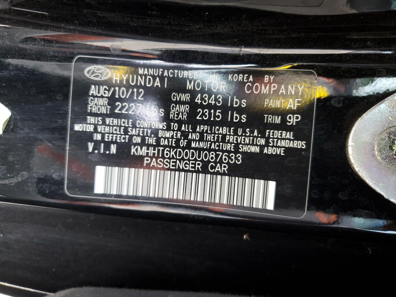 2013 Hyundai Genesis Coupe 2.0t Premium Черный vin: KMHHT6KD0DU087633