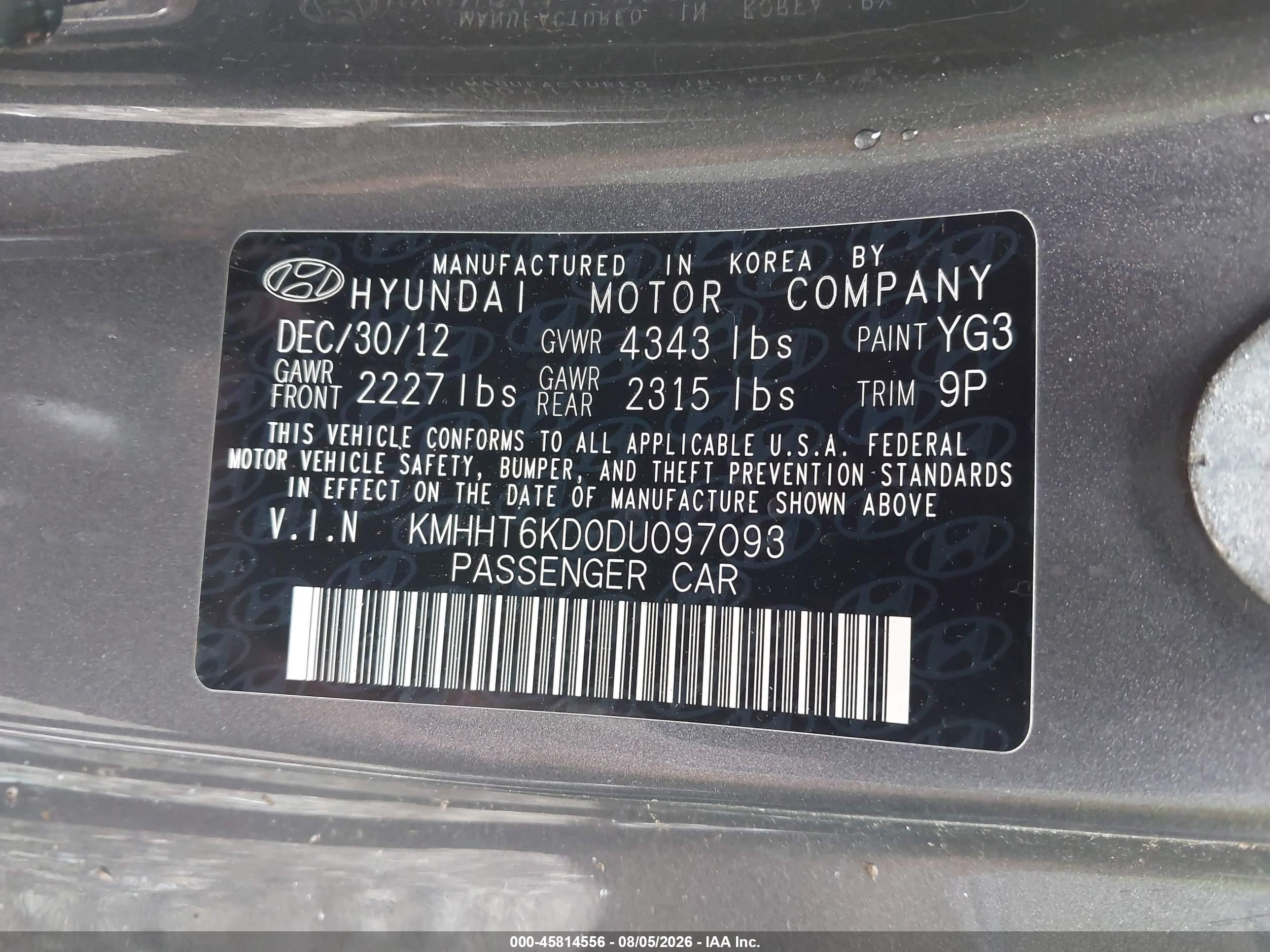 2013 Hyundai Genesis 2.0t Premium Silver vin: KMHHT6KD0DU097093