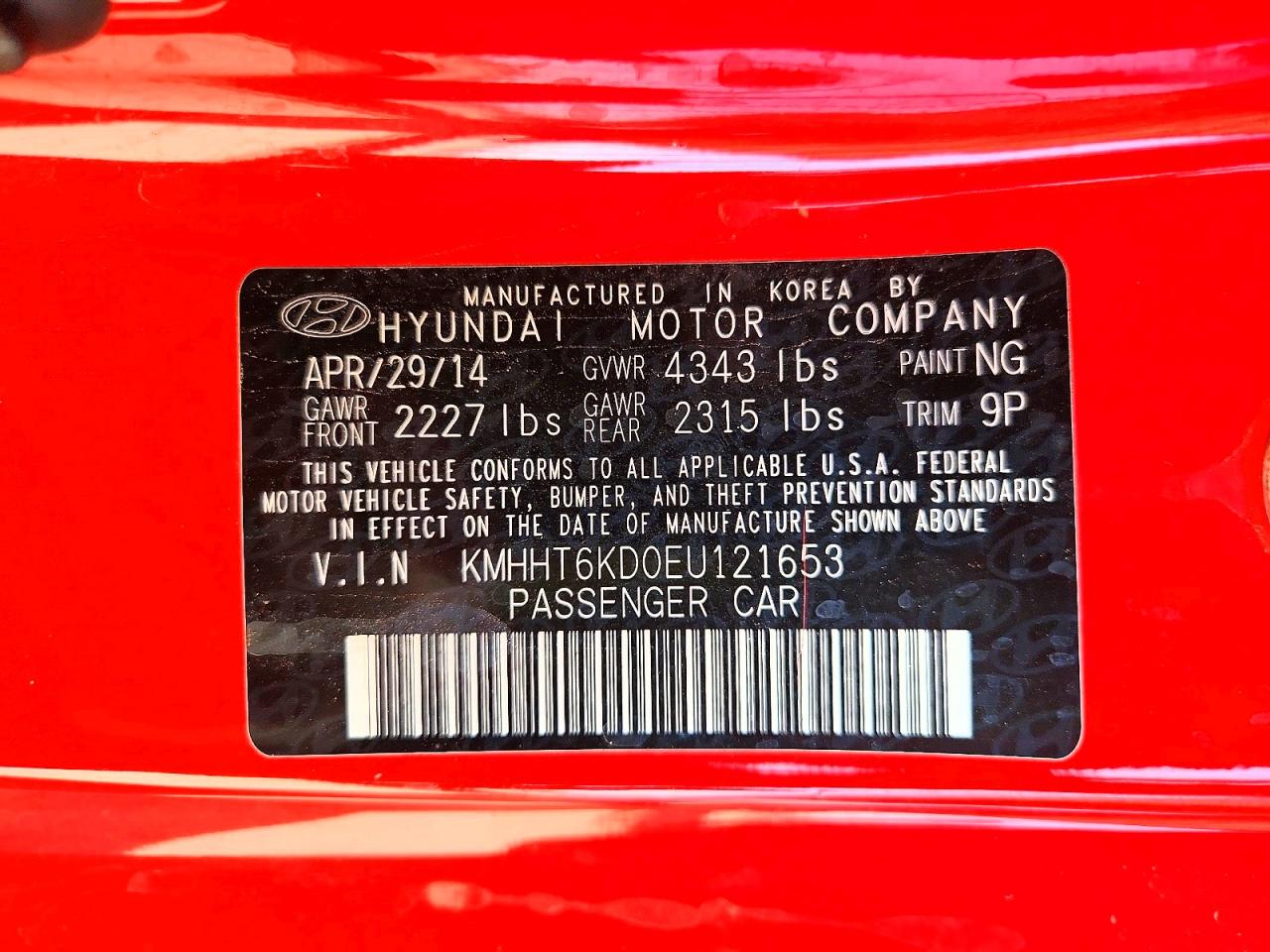 2014 Hyundai Genesis Coupe 2.0t Red vin: KMHHT6KD0EU121653