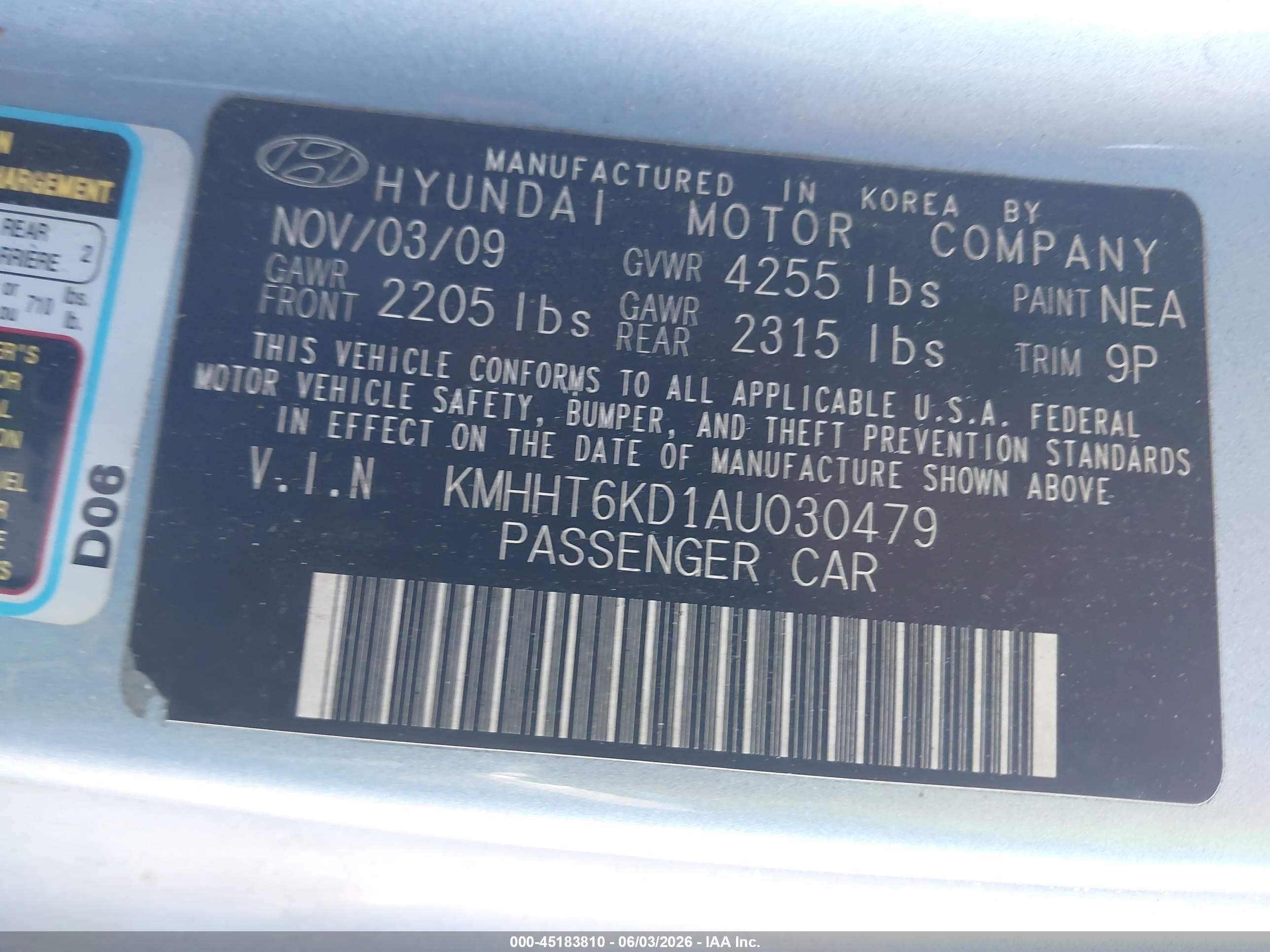2010 Hyundai Genesis 2.0t Light Blue vin: KMHHT6KD1AU030479
