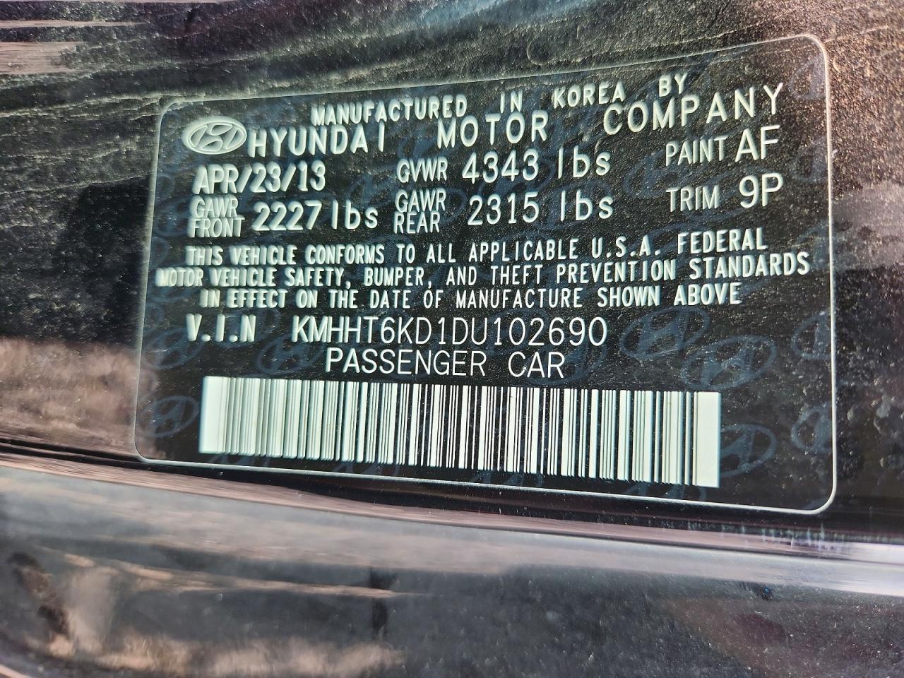 2013 Hyundai Genesis Coupe 2.0t Black vin: KMHHT6KD1DU102690