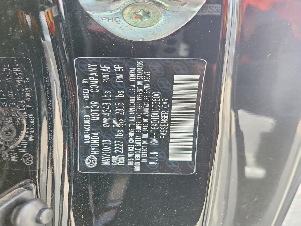 2013 Hyundai Genesis Coupe 2.0t Black vin: KMHHT6KD1DU103600
