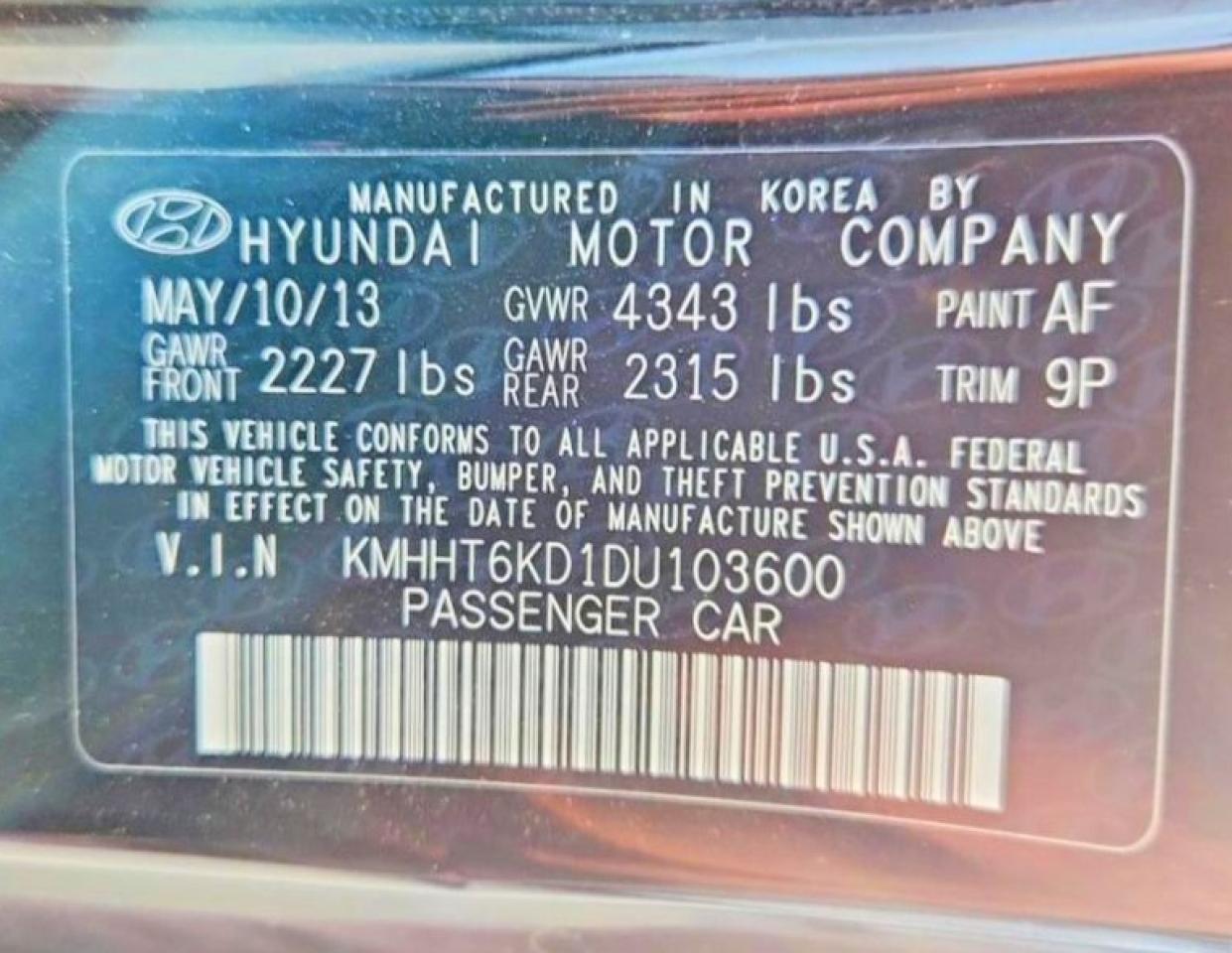 2013 Hyundai Genesis Coupe 2.0t Black vin: KMHHT6KD1DU103600