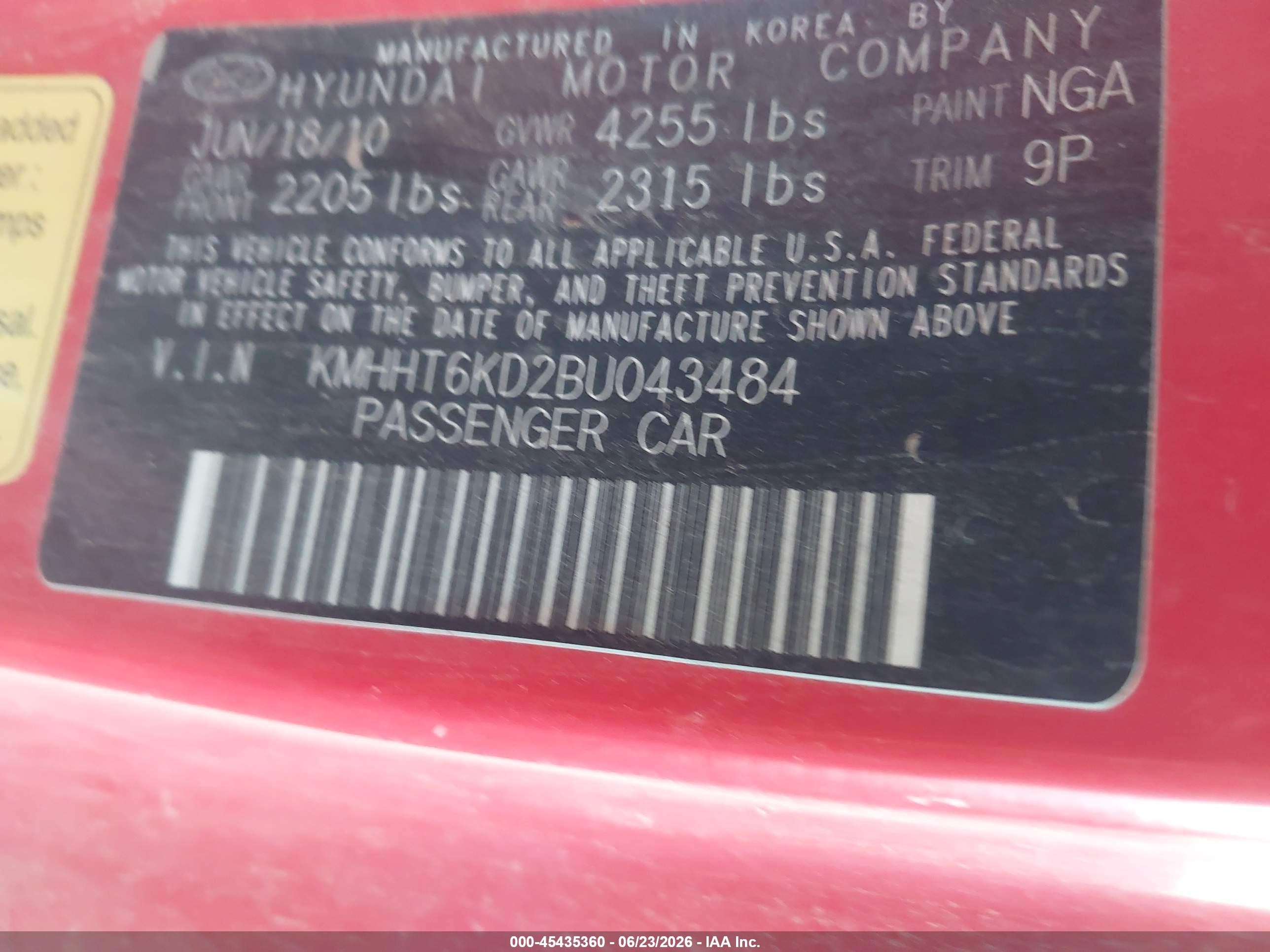 2011 Hyundai Genesis 2.0t Premium Red vin: KMHHT6KD2BU043484